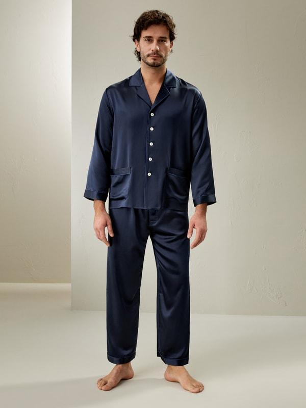 22 Momme Long Silk Pajamas Set for Men Product Image