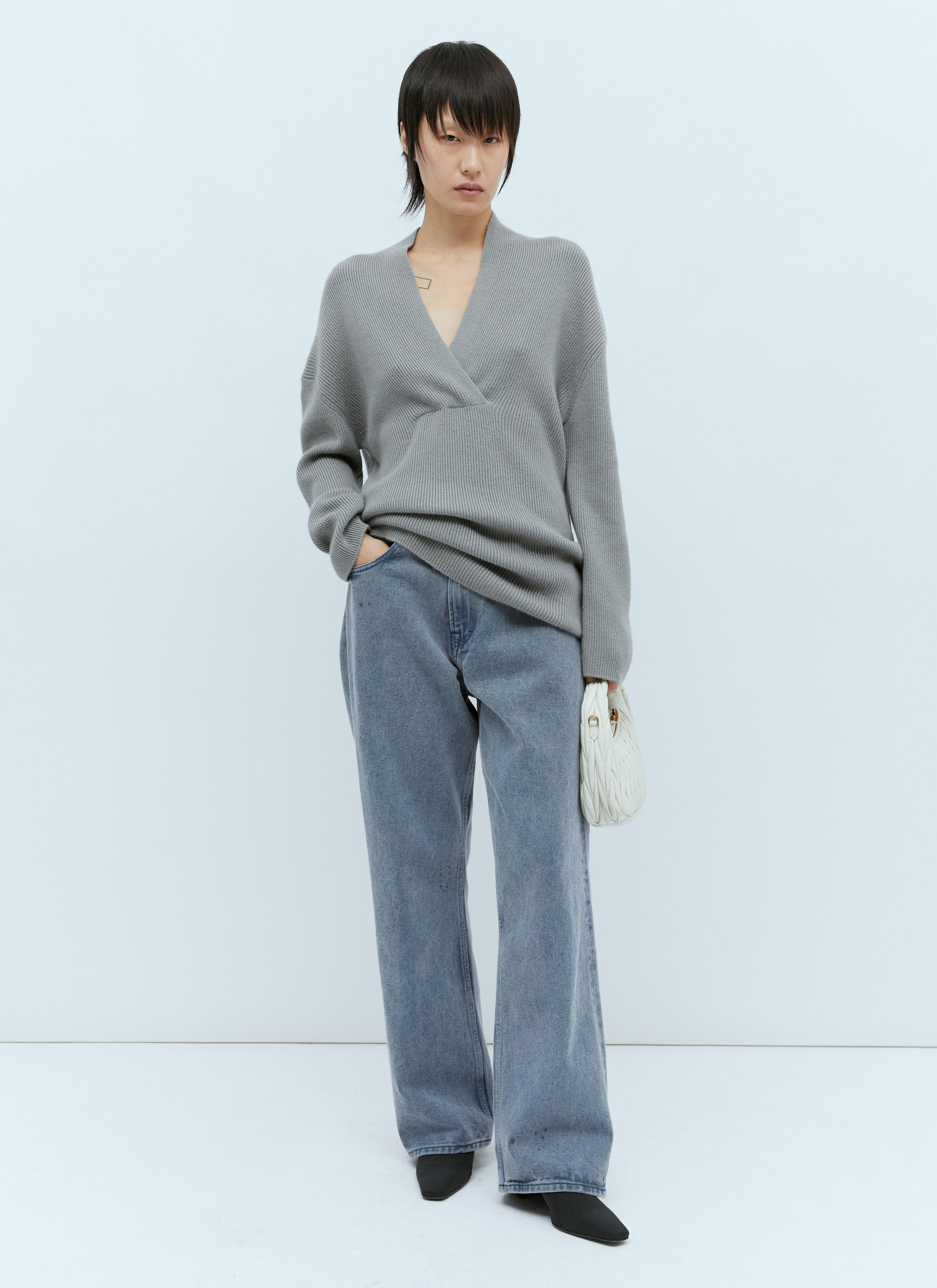 Overlapped V Neck Knit Sweater In Grey Product Image