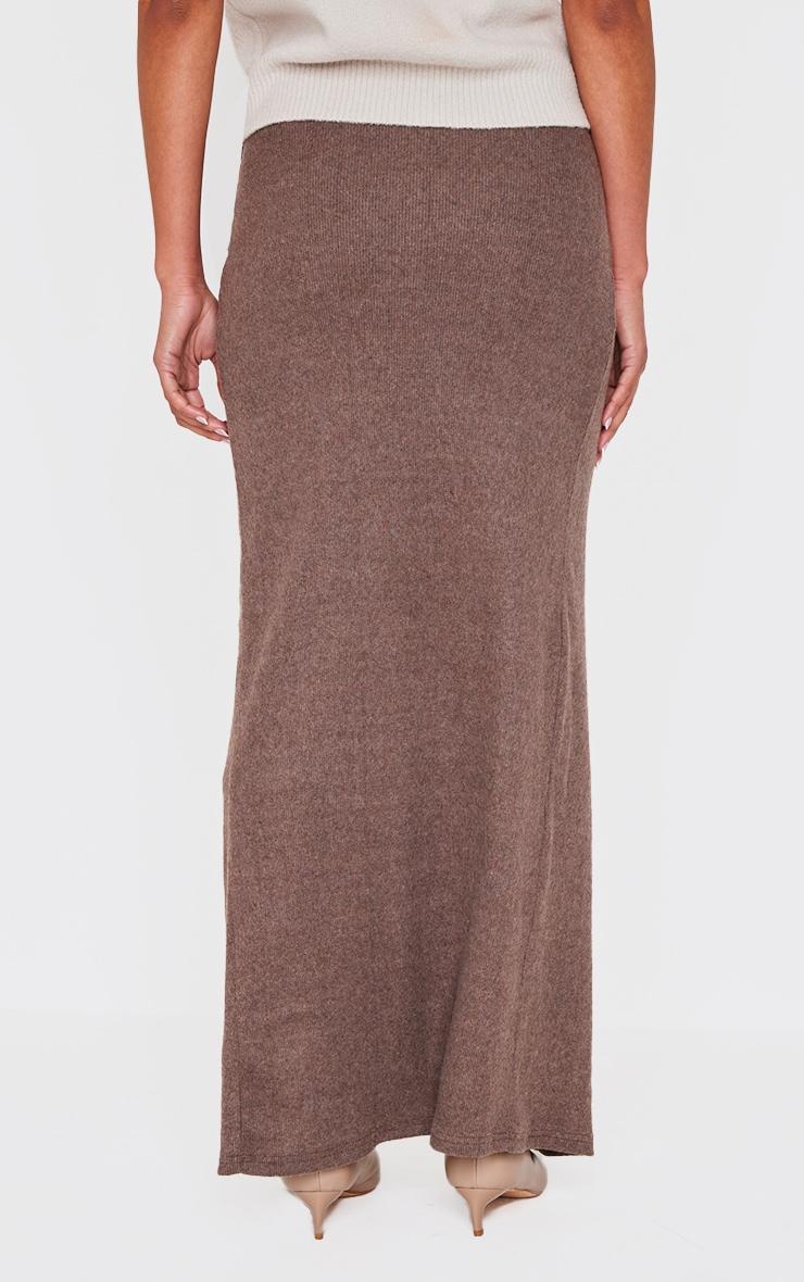 Chocolate Brown Soft Rib Wrap Front Maxi Skirt Product Image