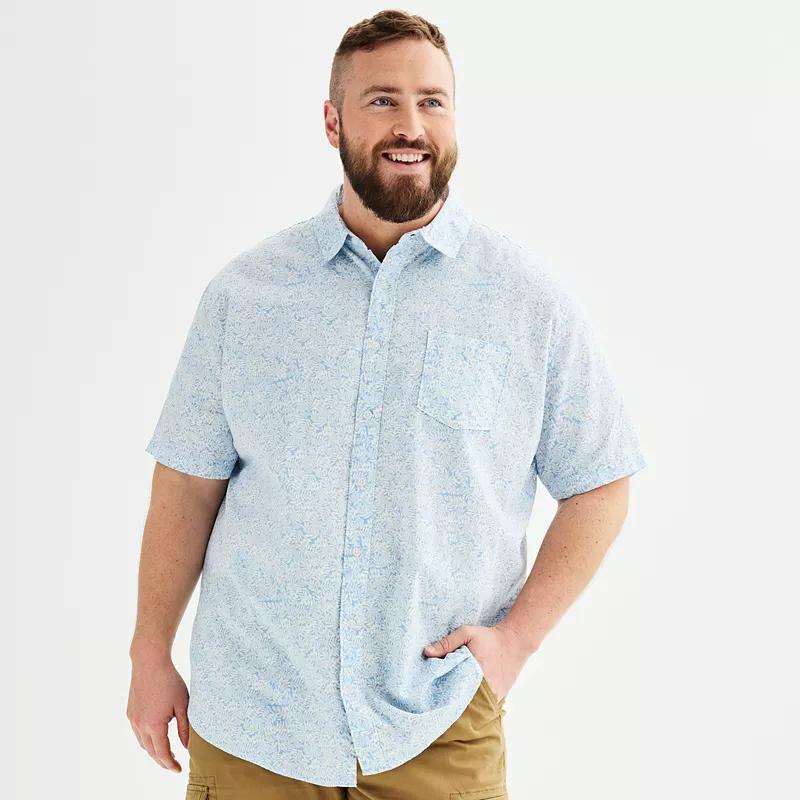 Big & Tall Sonoma Goods For Life Perfect-Length Linen Blend Button-Down Shirt, Mens Blue Amber Tile Product Image