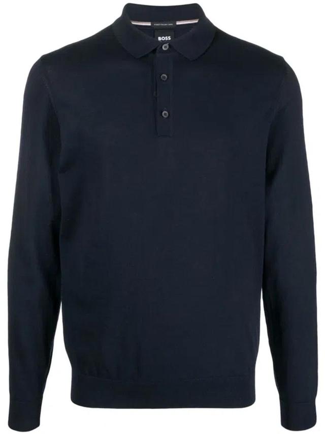 Long-sleeve Polo Shirt In Blue Product Image