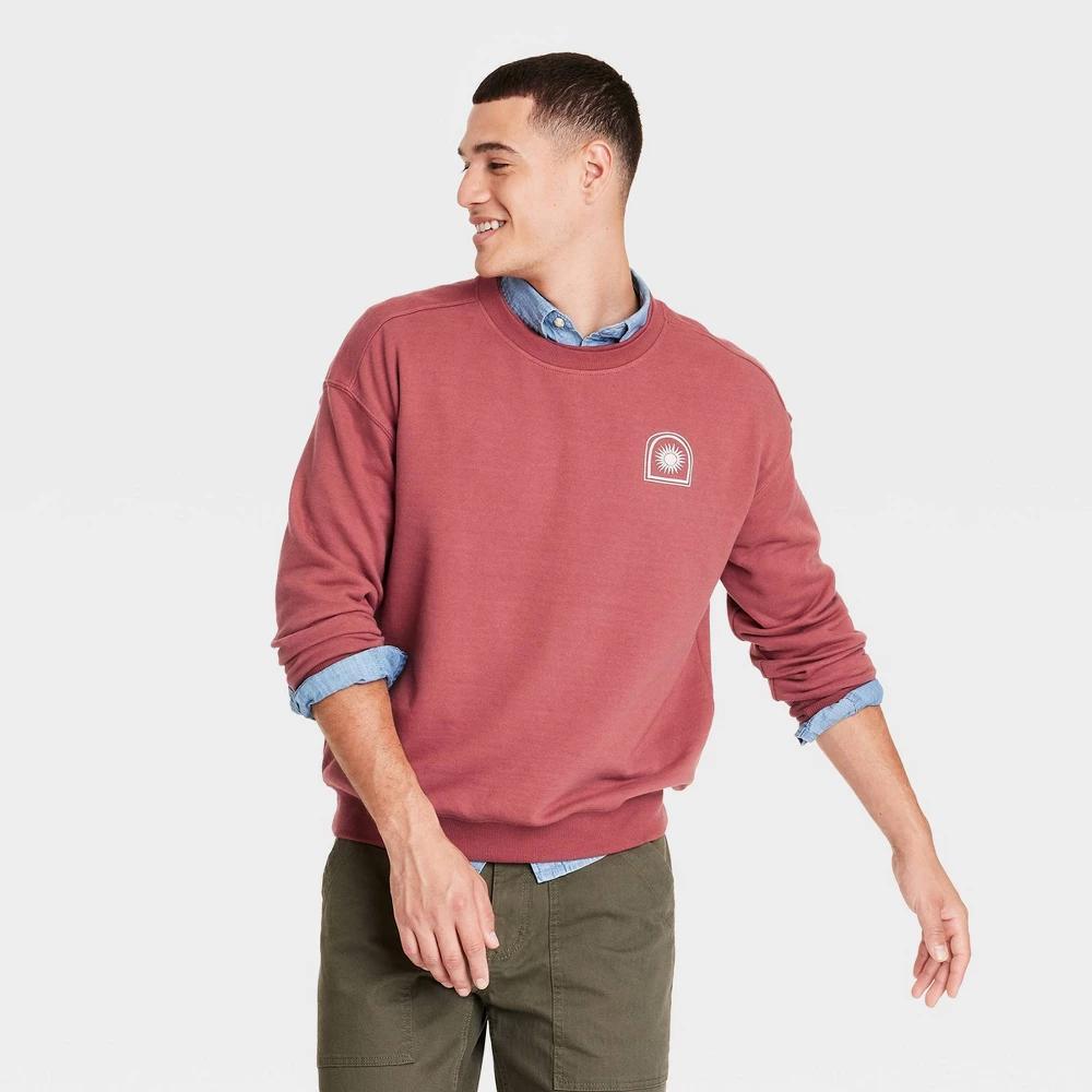 Mens French Terry Crewneck Pullover Sweatshirt - Goodfellow & Co Red XL Product Image