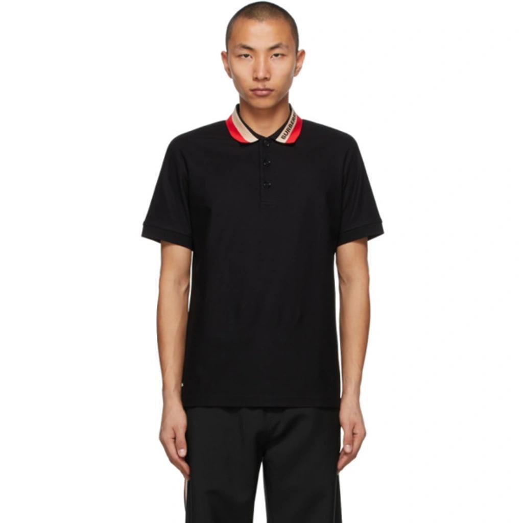 Contrast-collar Short-sleeve Polo Shirt In Black Product Image