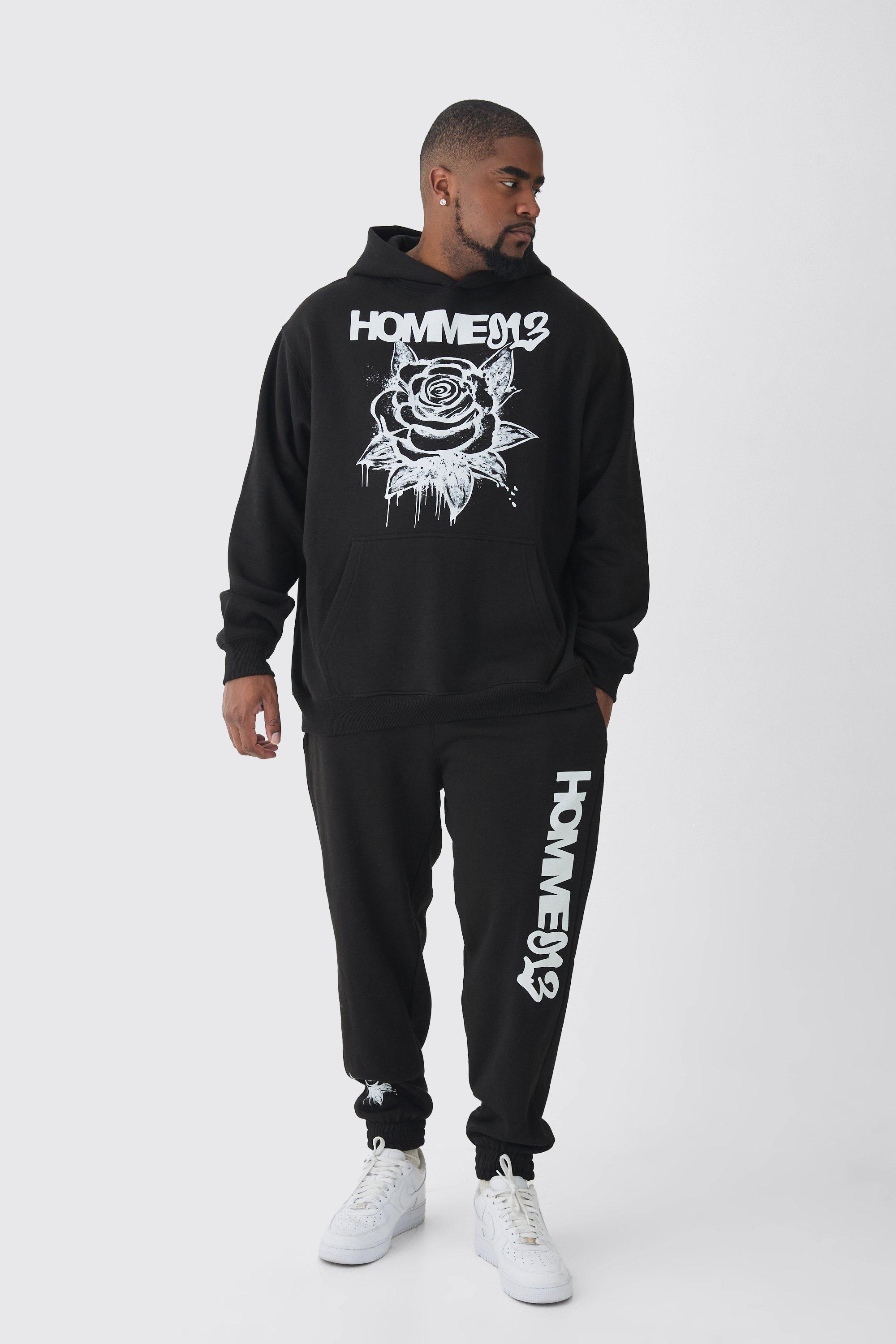 Plus Oversized Graffiti Floral Tracksuit | boohooMAN USA Product Image