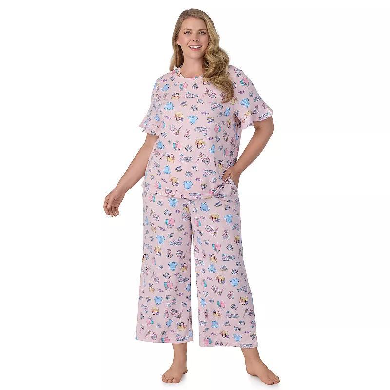 Plus Size Cuddl Duds Cozy Short Sleeve Top & Cropped Pants Pajama Set, Womens Product Image