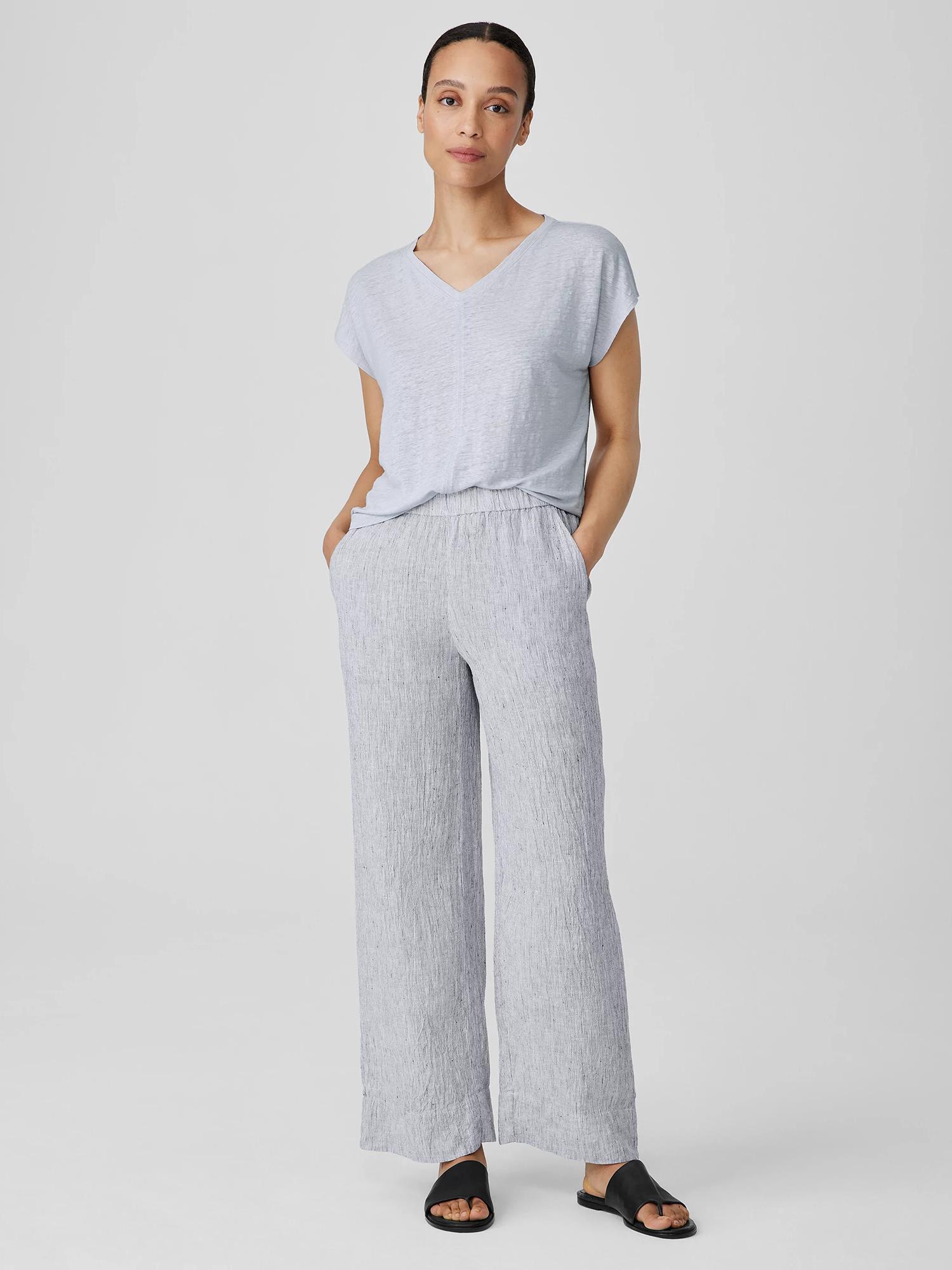 EILEEN FISHER Striped Organic Linen Crinkle Wide-Leg Pantfemale Product Image