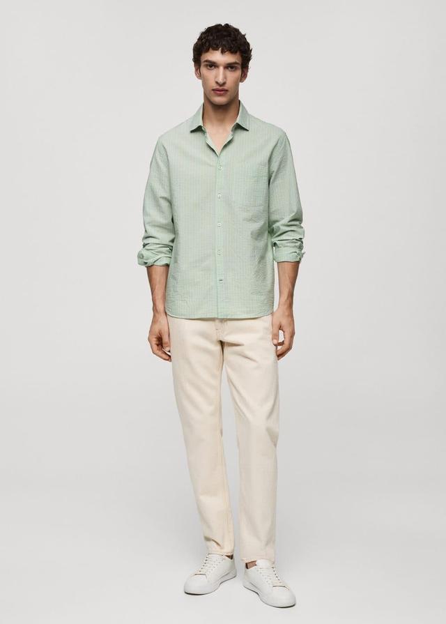 MANGO MAN - Classic-fit printed cotton shirt pastel greenMen Product Image