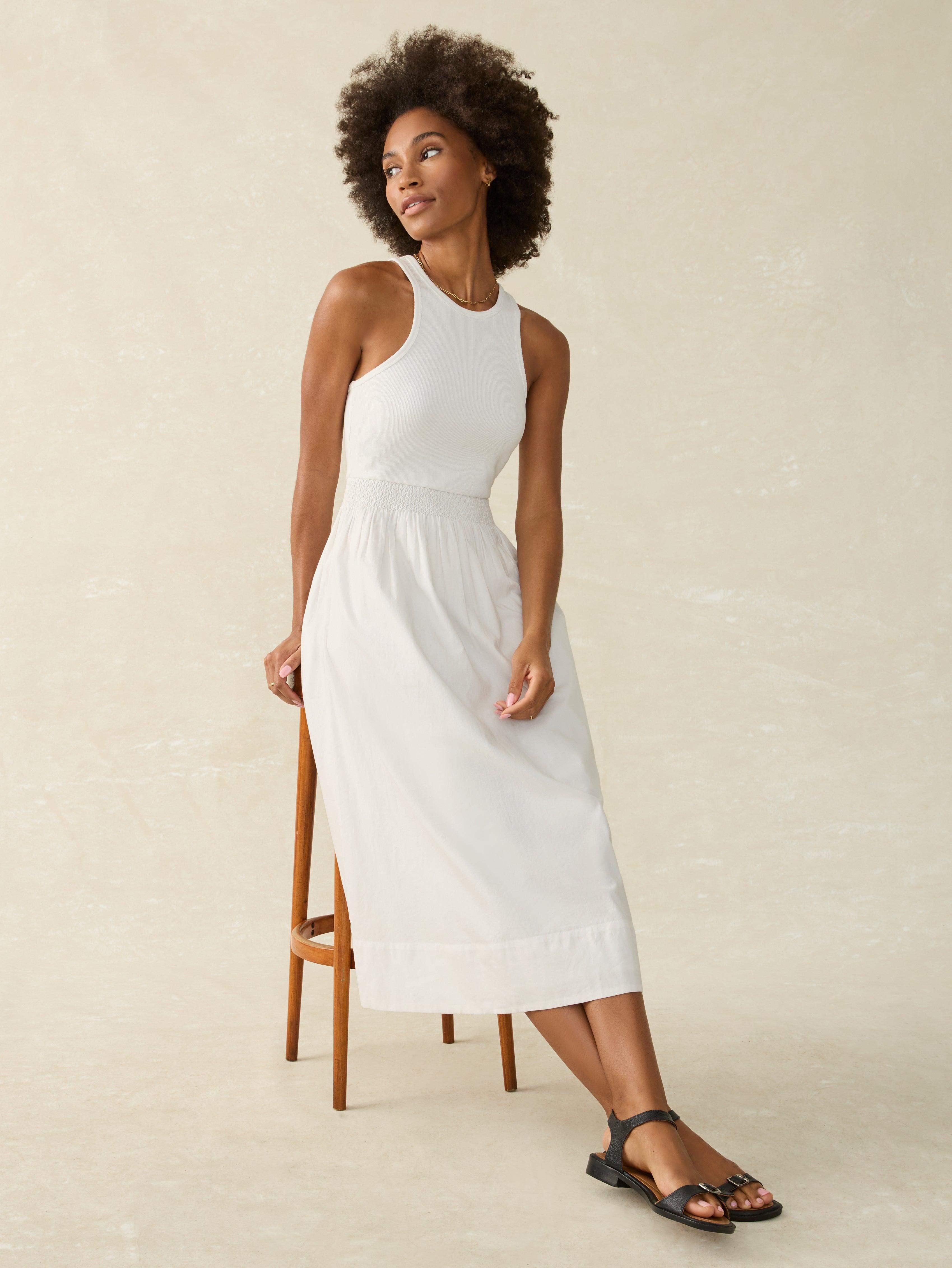 Tropical Cotton Ribbed Tank Dress - Bright White Female Product Image