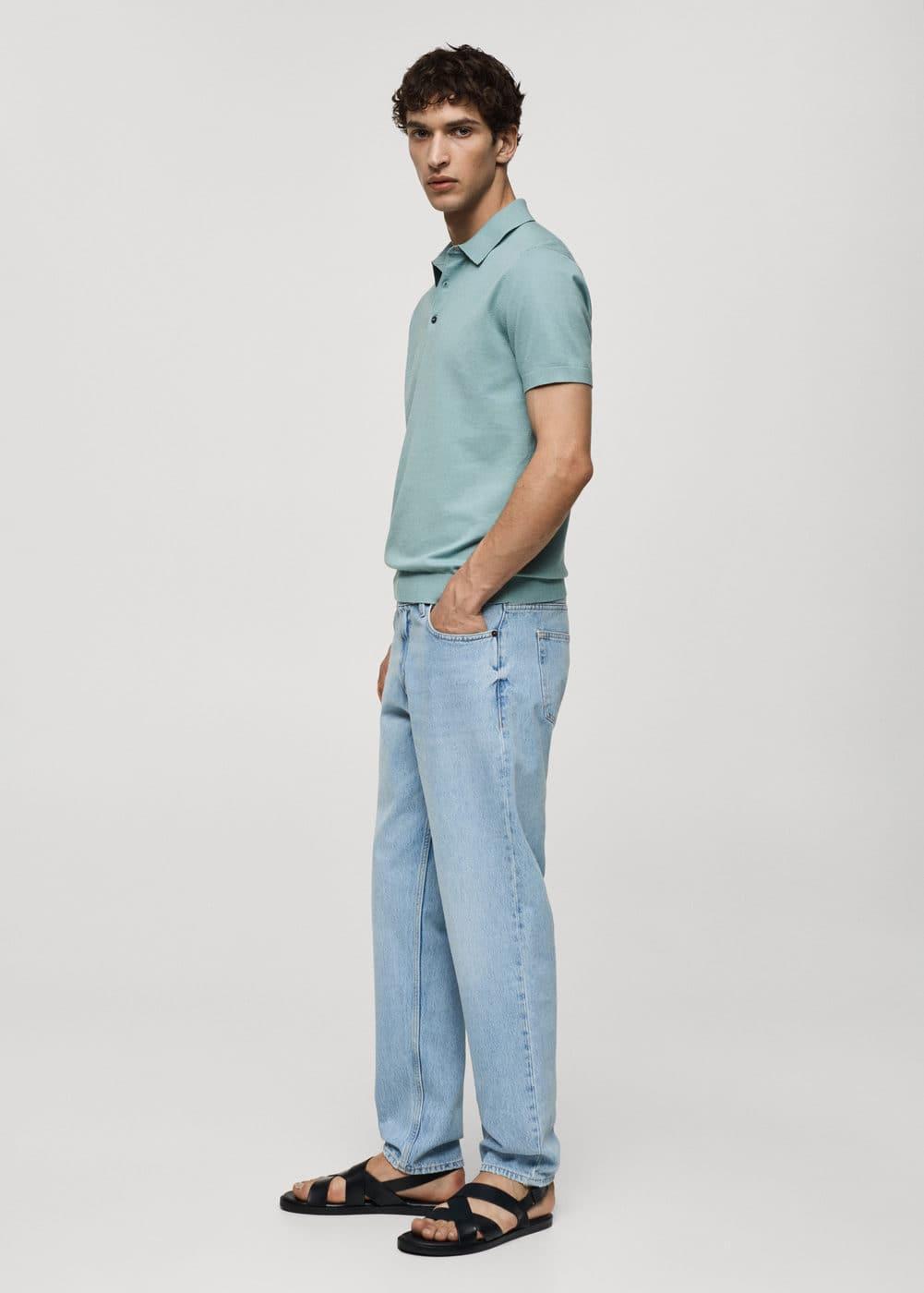 MANGO MAN - Fine-knit polo shirt turquoiseMen Product Image