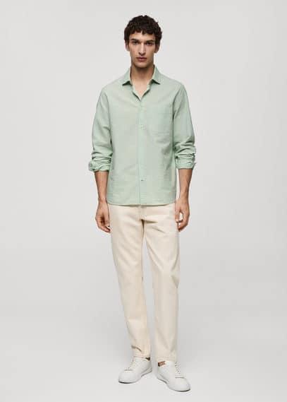 MANGO MAN - Classic-fit printed cotton shirt pastel greenMen Product Image