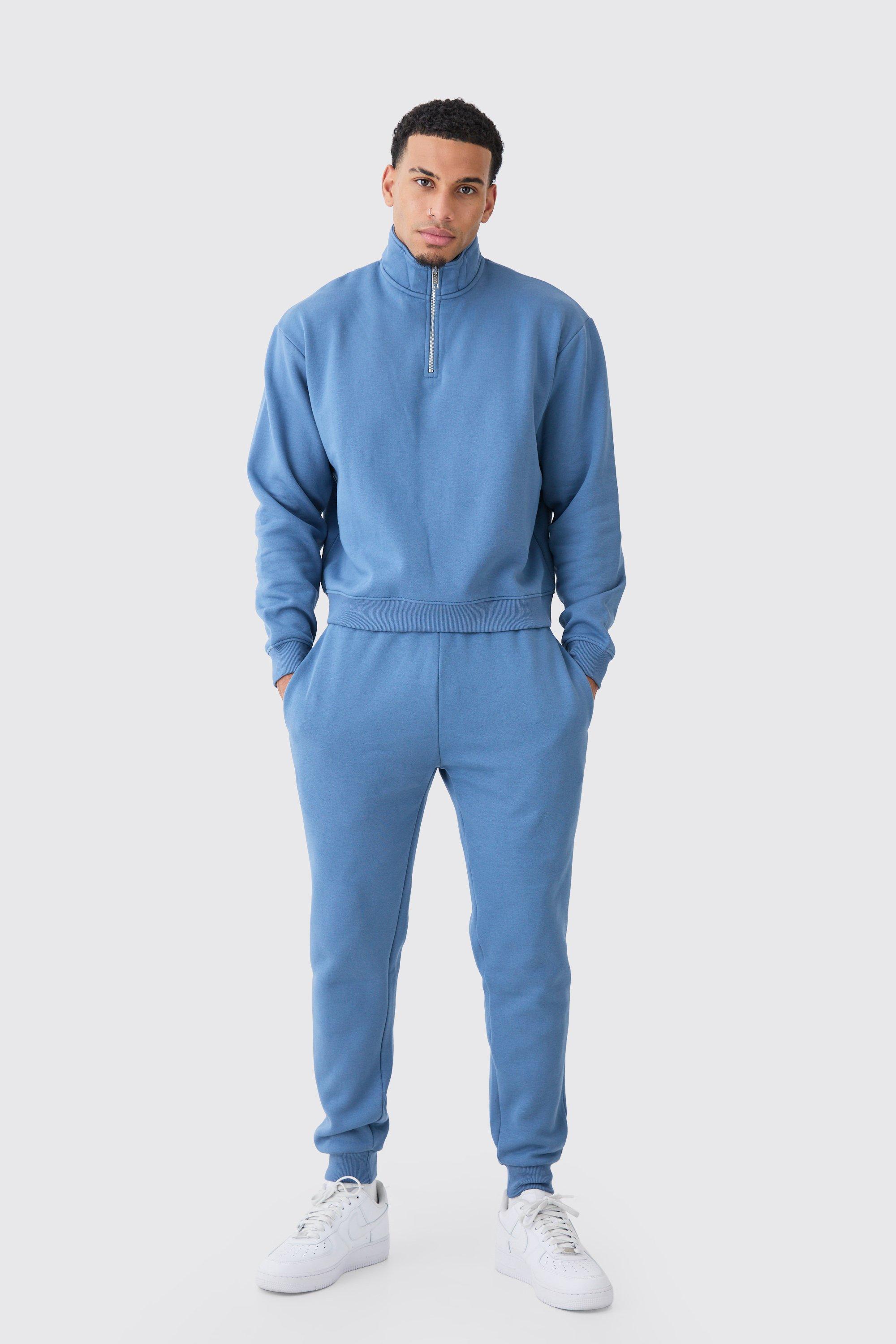 Mens Blue Oversized Boxy 1/4 Zip Sweatshirt Tracksuit, Blue Product Image