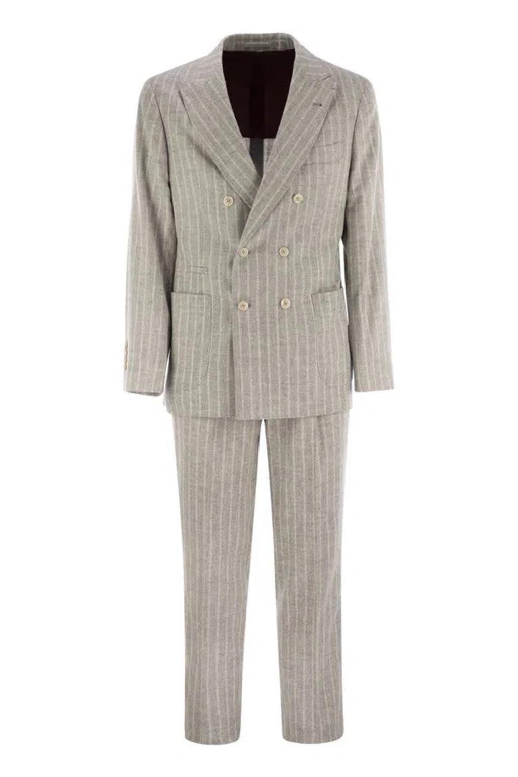 BRUNELLO CUCINELLI Striped Suit In Grey Product Image