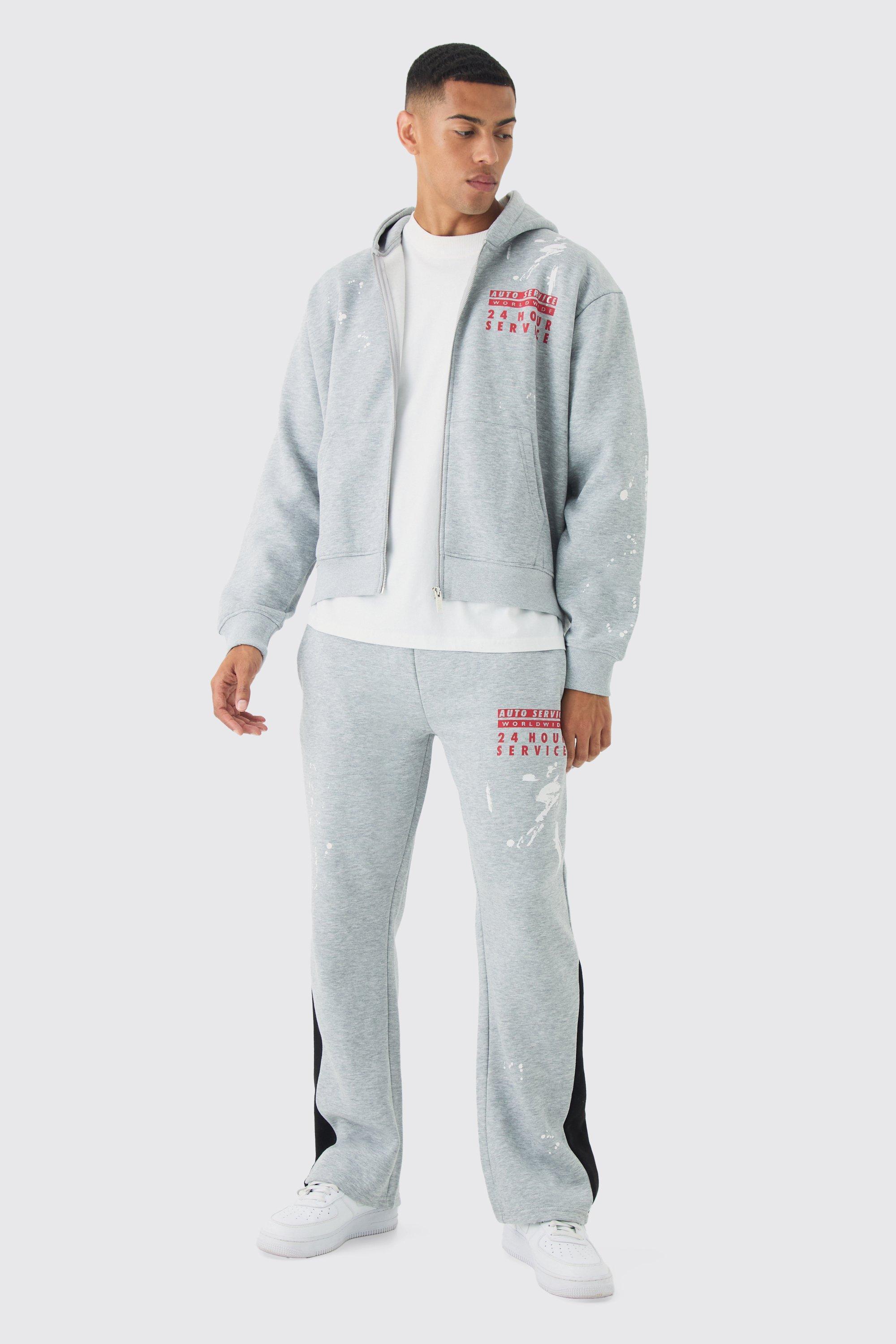 Oversized Boxy Zip Through Paint Splatter Printed Gusset Tracksuit | boohooMAN USA Product Image