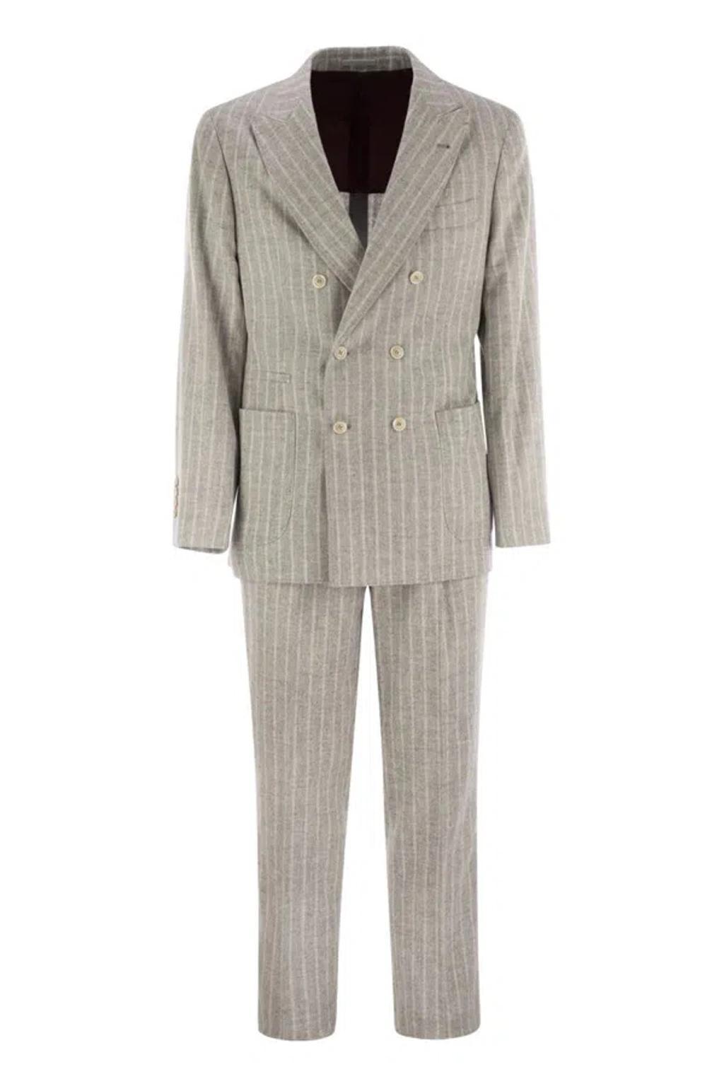 Men's Pinstripe Suit Of Alpaca And Comfort Wool In Light Grey Product Image