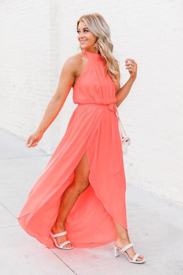 Tell Me About It Bright Coral Maxi Dress FINAL SALE Product Image