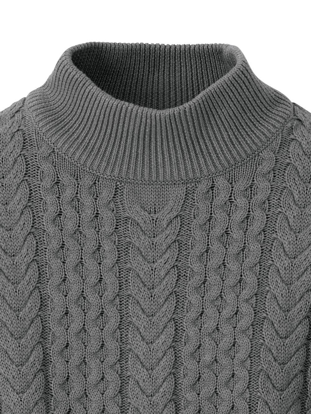 Cotton Cable Mock Neck Sweater - Grey Product Image