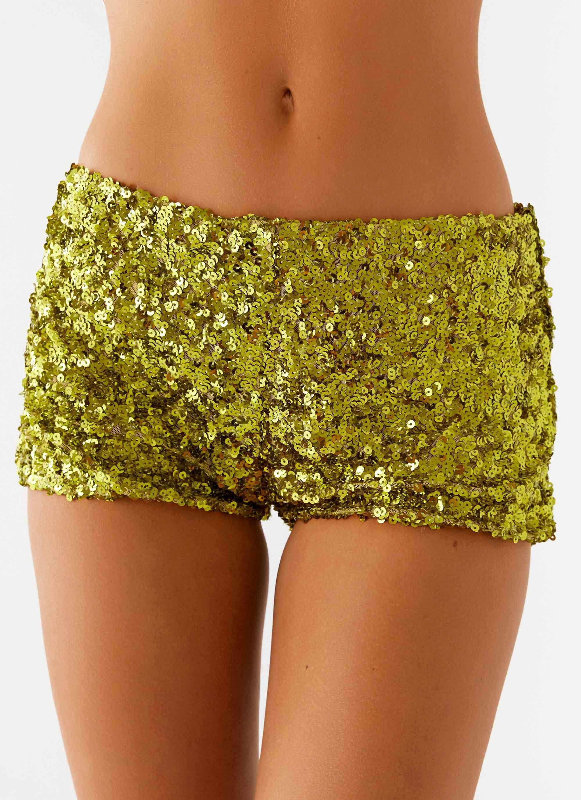 After Midnight Low Rise Sequin Mini Shorts - Olive Product Image