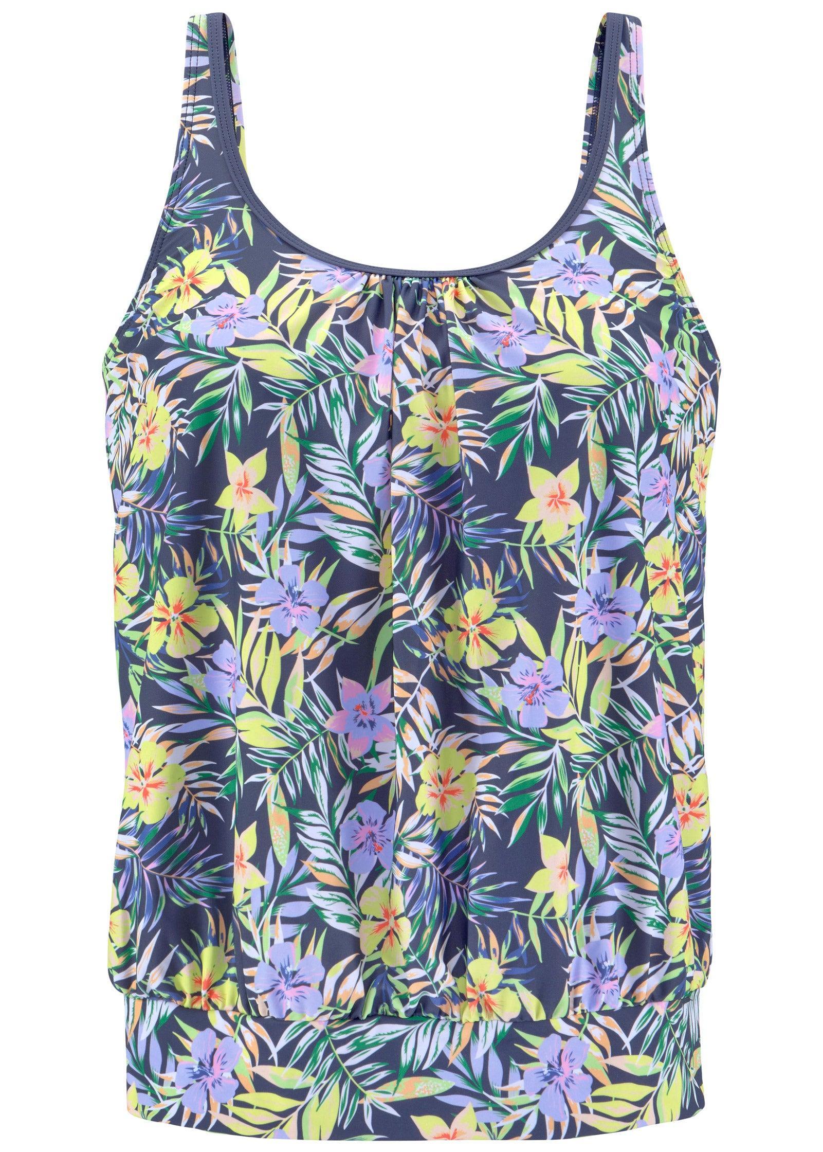 Blouson Tankini Top - Yellow Flora Tropical Product Image