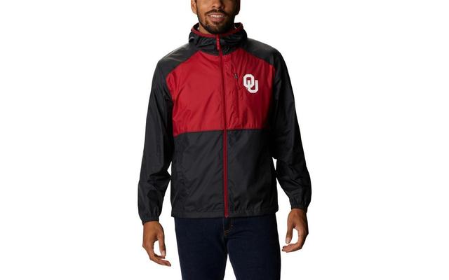 Mens Columbia Black/Crimson Oklahoma Sooners Flash Forward Hoodie Full-Zip Lightweight Windbreaker Product Image