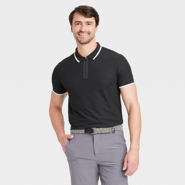 Mens Zip Polo T-Shirt - All In Motion Black XXL Product Image