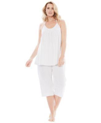 Plus Size Breezy Eyelet Knit Tank & Capri PJ Set Product Image