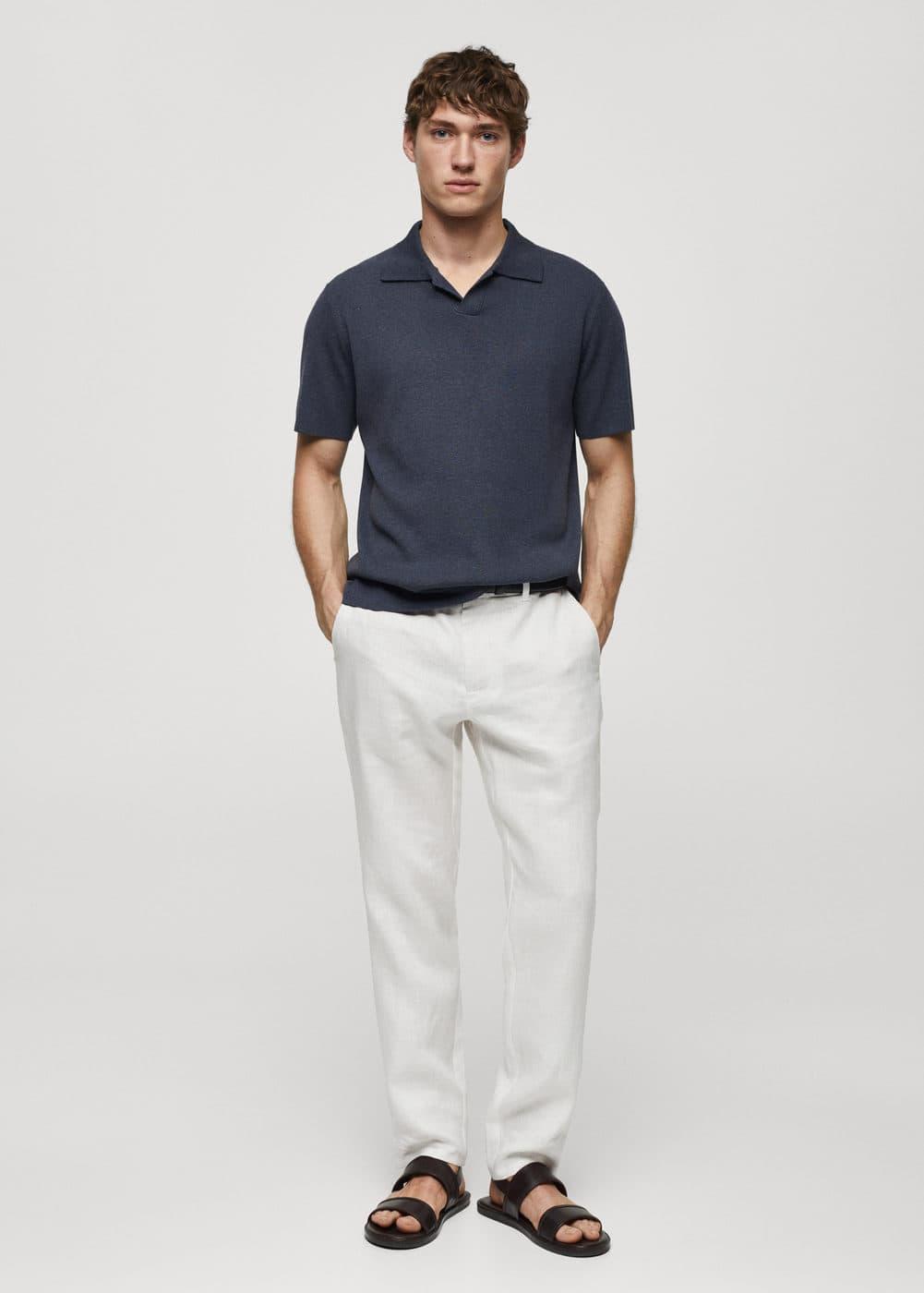 MANGO MAN - Fine knit cotton polo shirt indigo blueMen Product Image