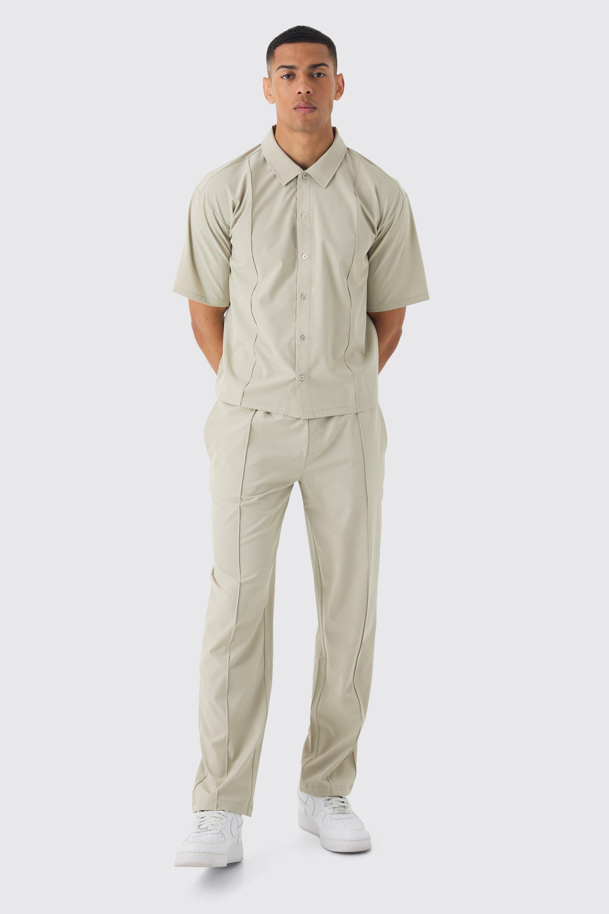 Technical Stretch Oversized Boxy Shirt & Straight Leg Pants Set | boohooMAN USA Product Image