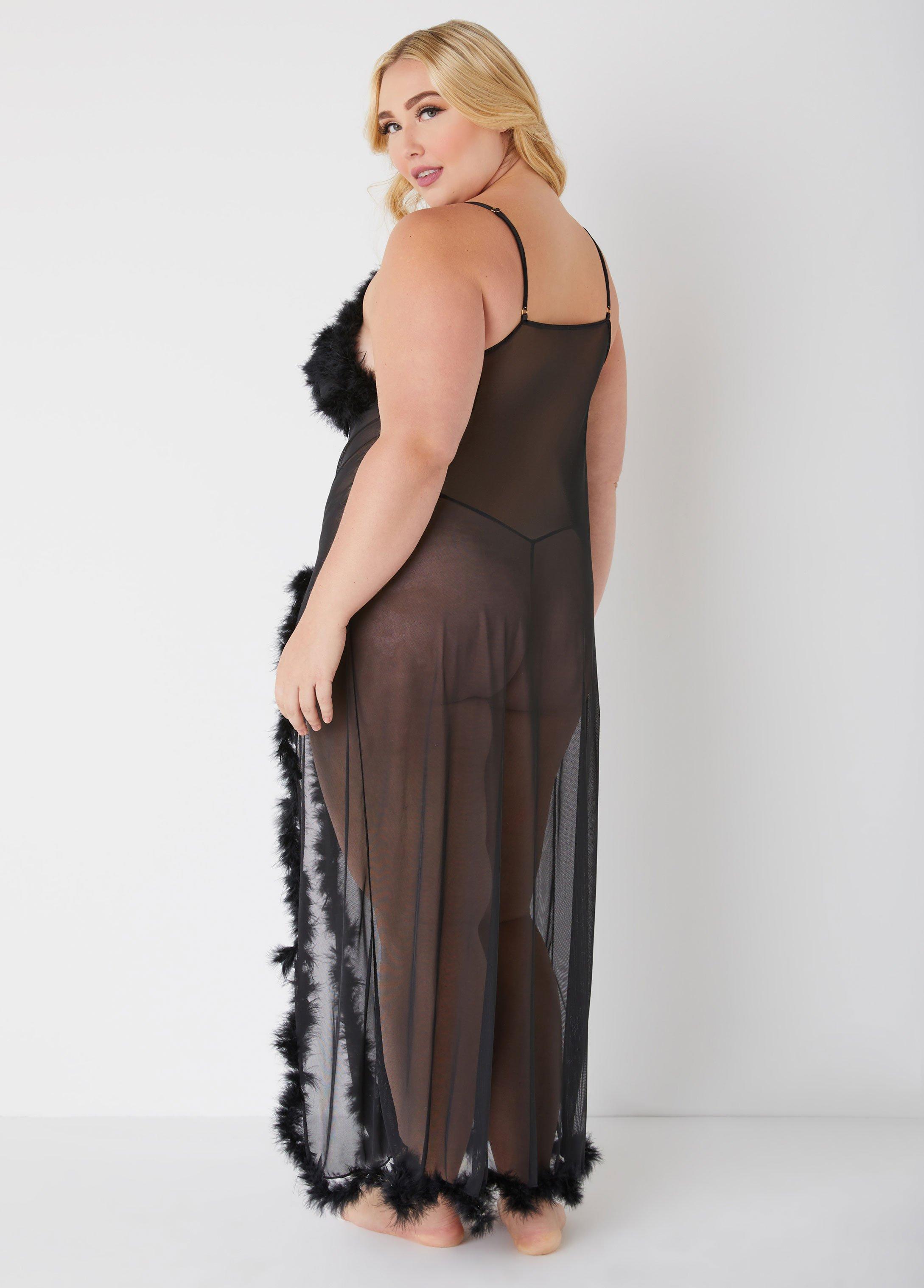 Feather Trimmed Mesh Gown Set Product Image