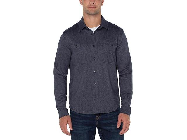 Liverpool Los Angeles Knit Button Up Shirt (Navy/Grey Multi) Men's Short Sleeve Knit Product Image