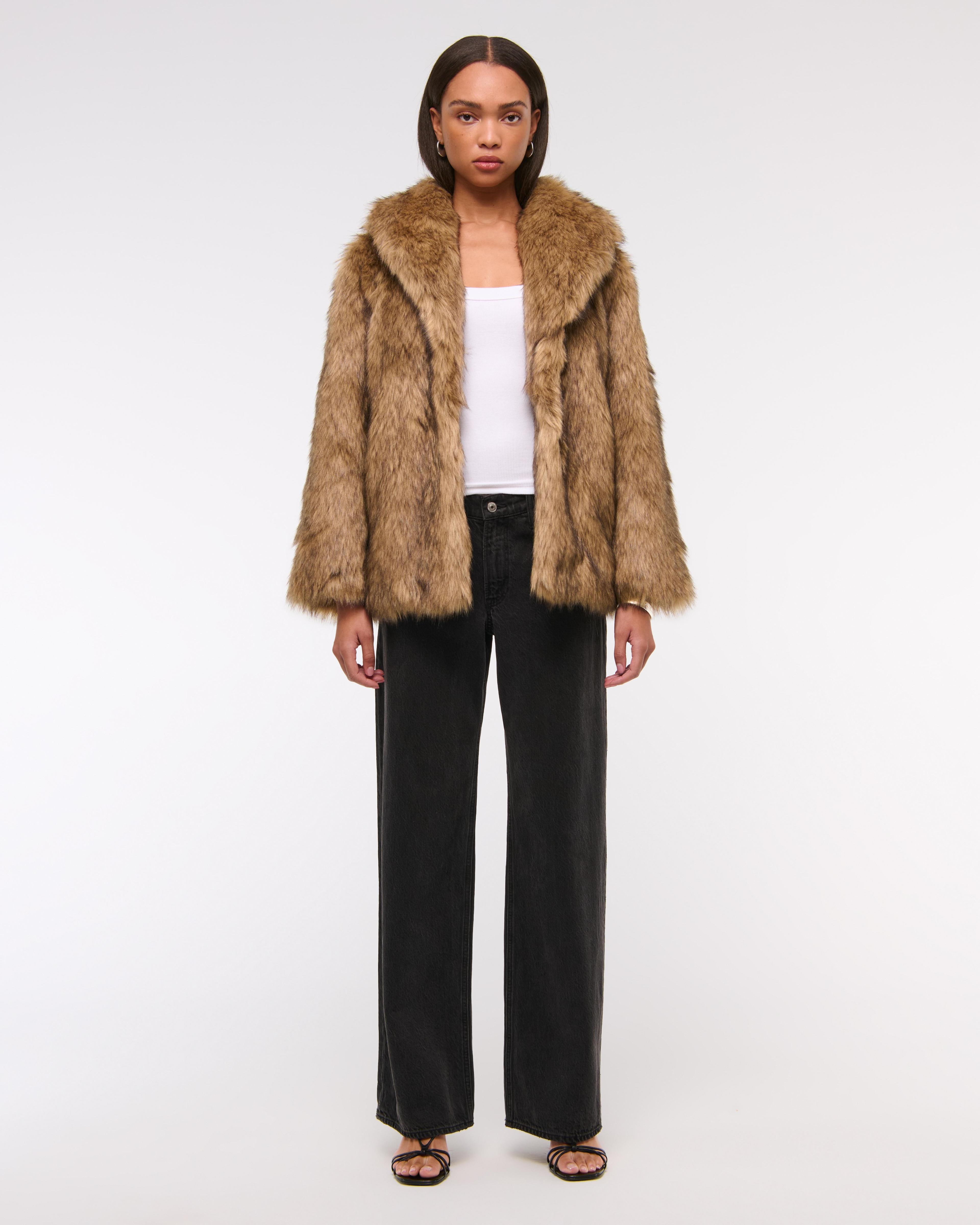 Shawl Collar Faux Fur Coat Product Image