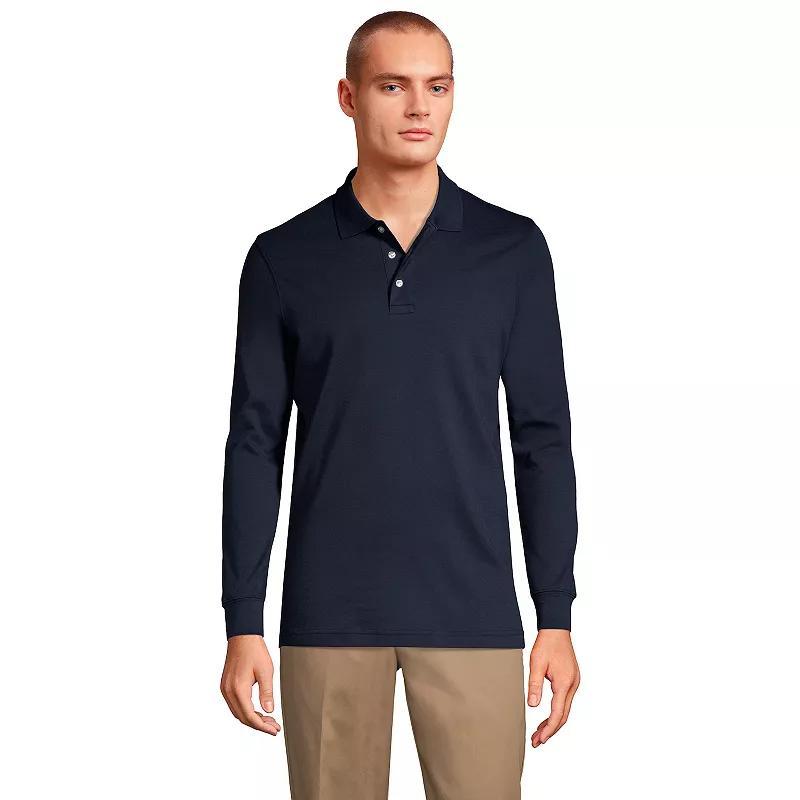 Big & Tall Lands End Long Sleeve Interlock Polo, Mens Classic Blue Product Image