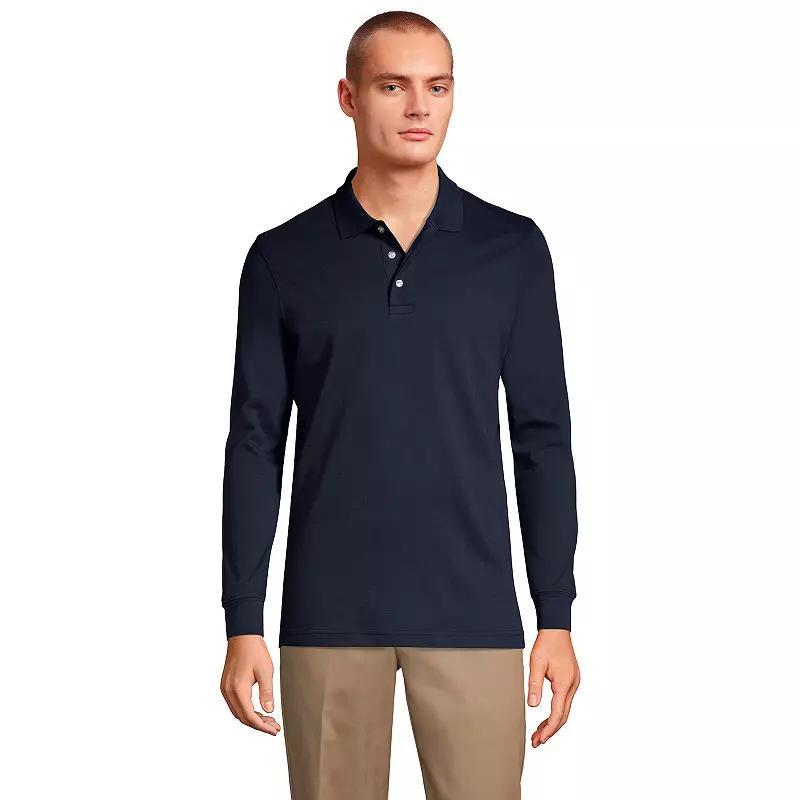 Lands End Mens School Uniform Long Sleeve Interlock Polo Shirt Product Image