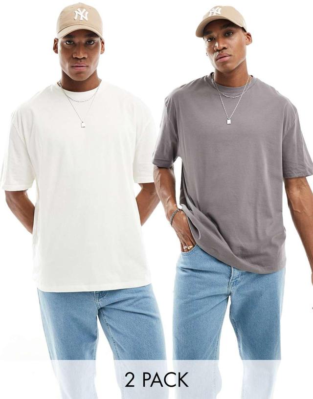 ASOS DESIGN 2 pack oversized t-shirts in ecru and charcoal Product Image