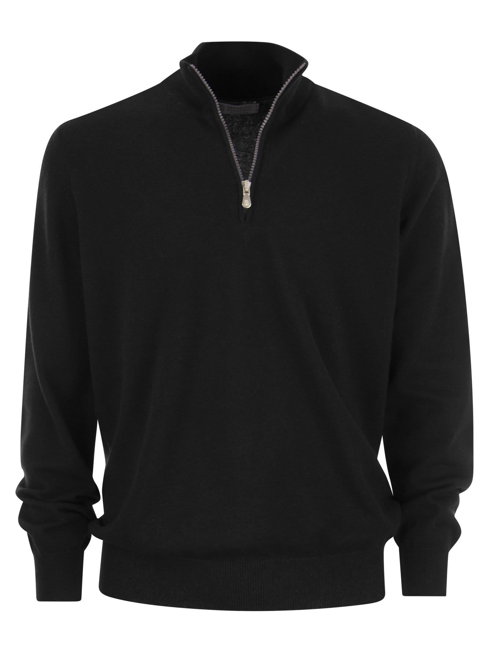 BRUNELLO CUCINELLI Cashmere Turtleneck Sweater With Zip In Black Product Image