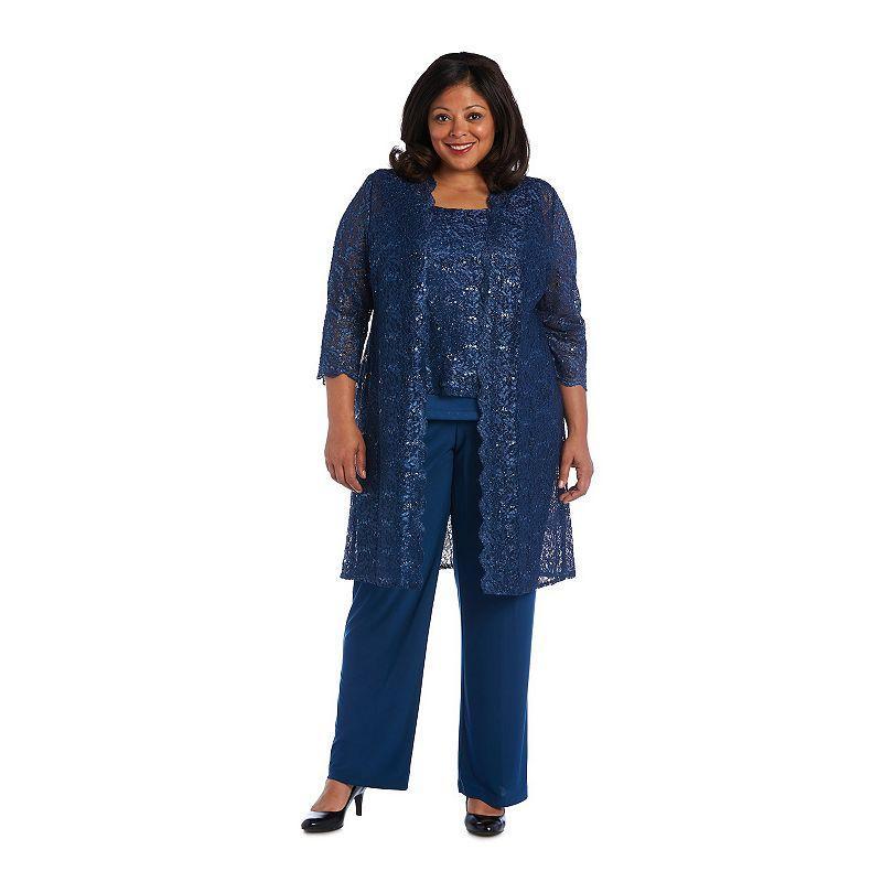 R  M Richards Plus Size Scoop Neck 34 Sleeve Scallop Glitter Lace Duster 3 Product Image