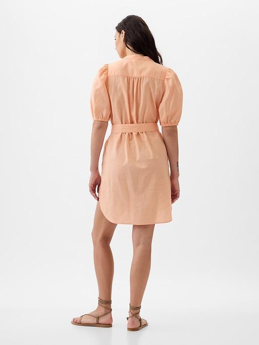 Linen-Cotton Puff-Sleeve Mini Shirtdress Product Image