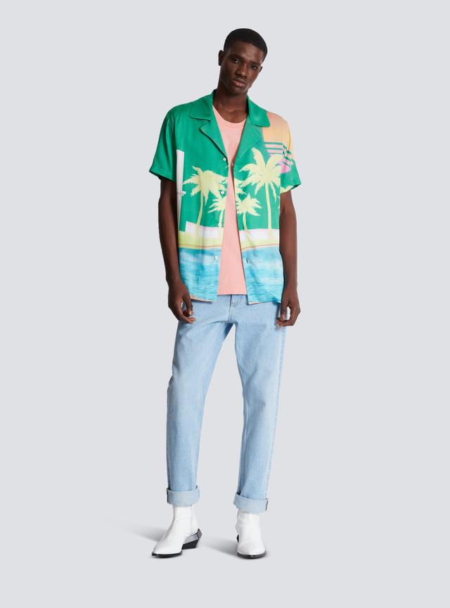 Short-sleeved twill shirt with palm tree print Product Image