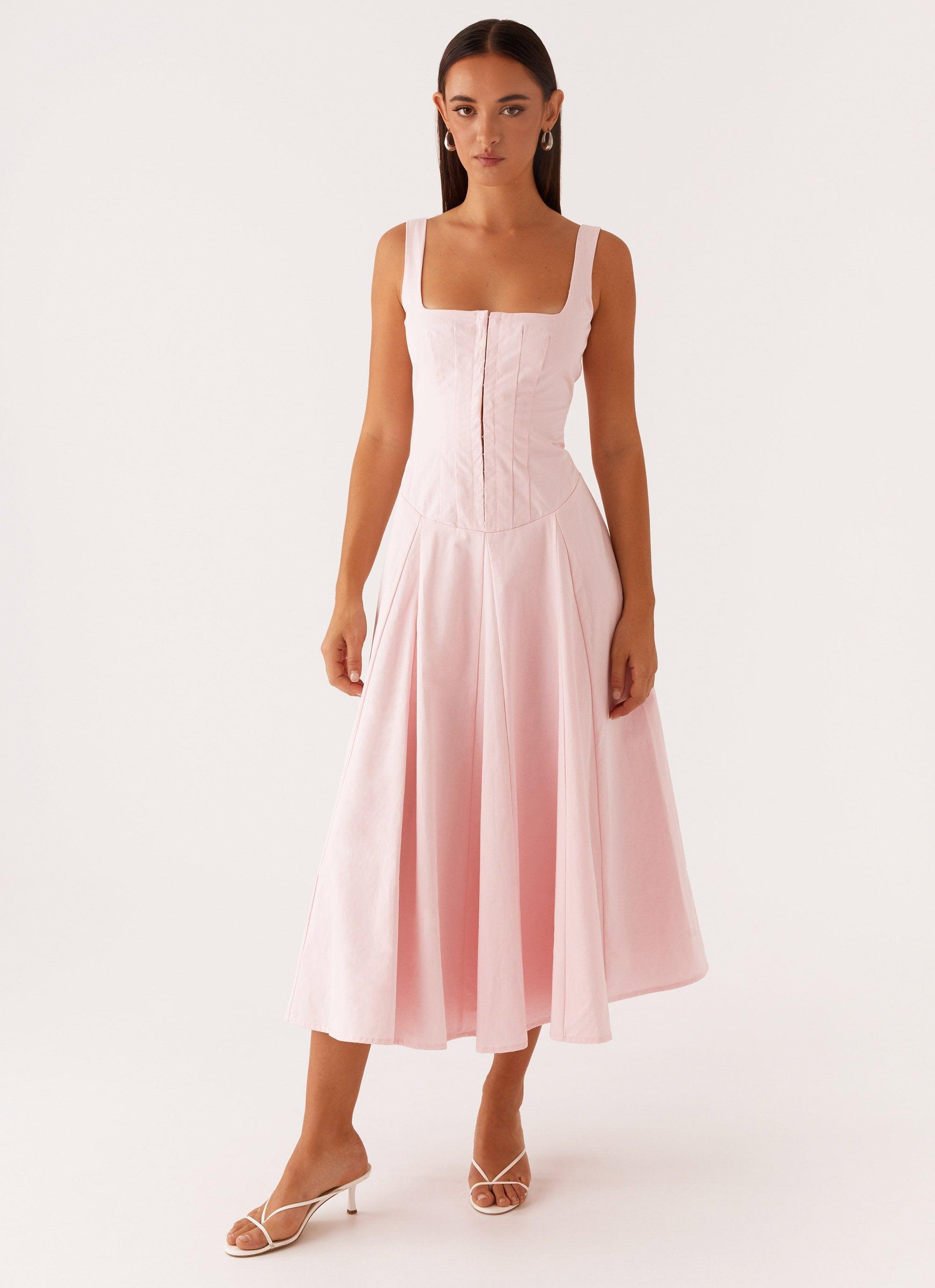 Ebony Midi Dress - Pastel Pink Product Image