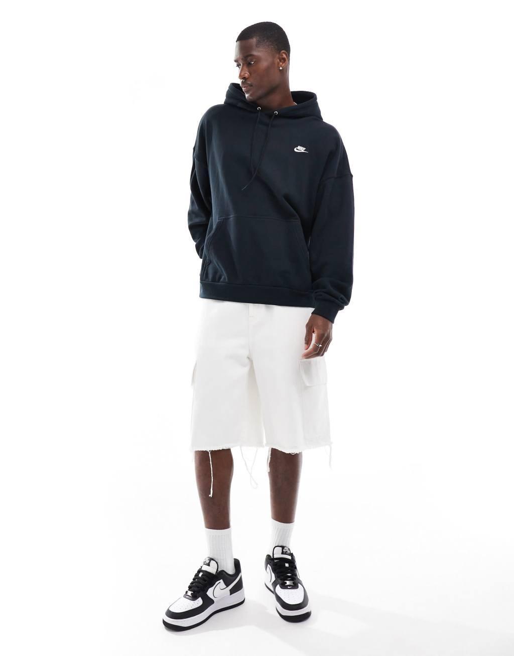 Nike Club french terry oversized hoodie in black Product Image