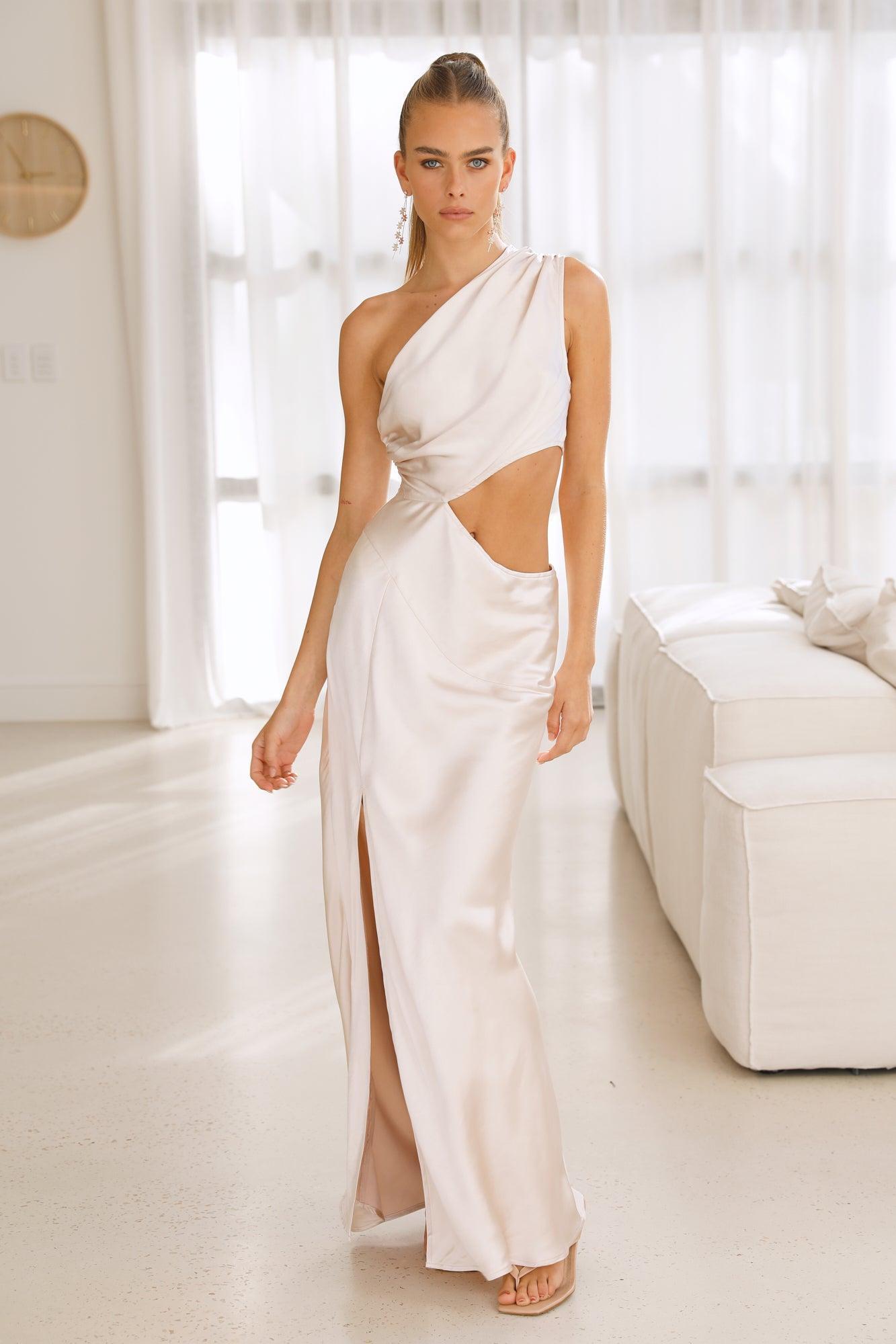 Poker Faced Satin Maxi Dress Champagne product image