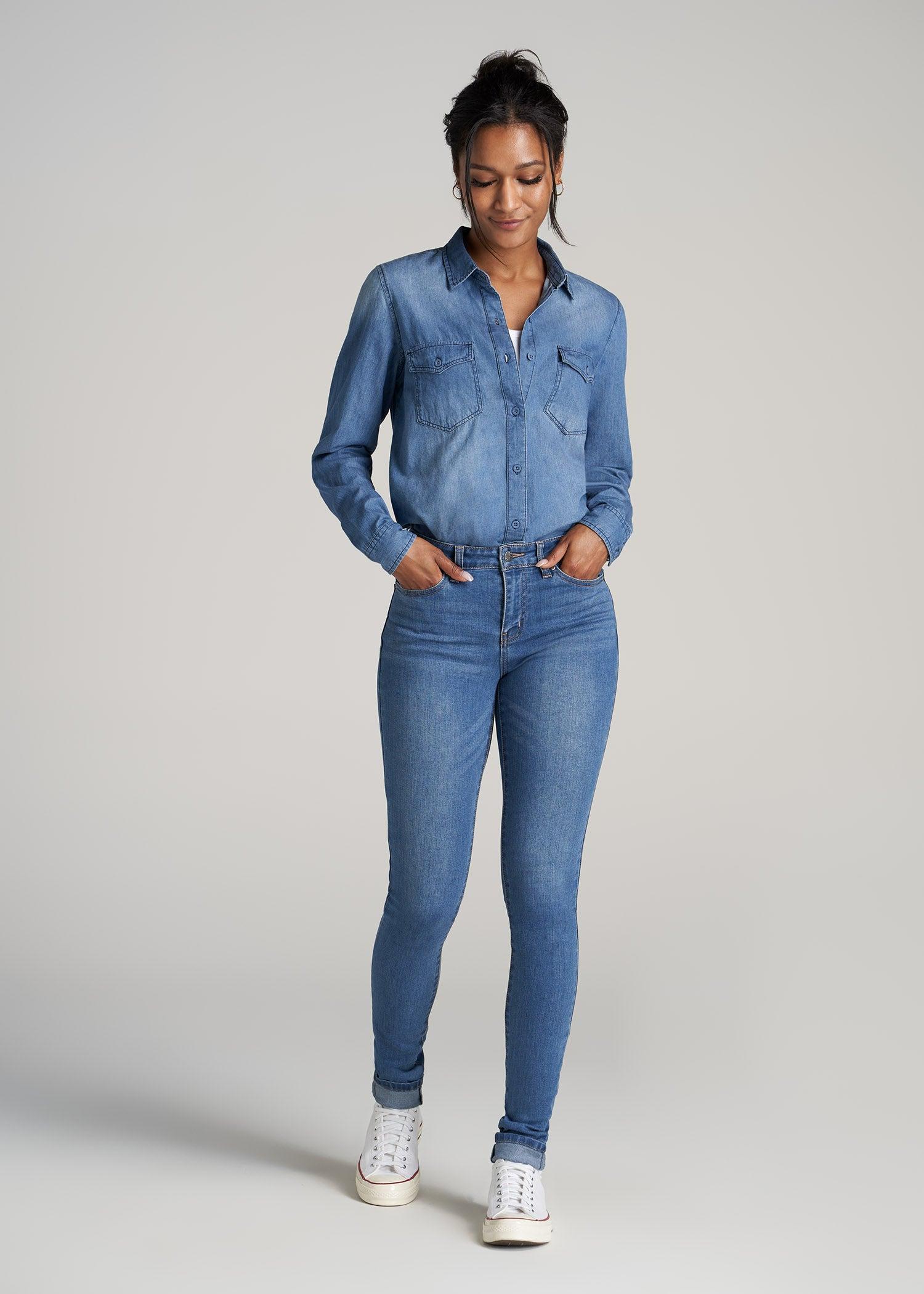 Women's Tall Denim Shirt in Faded Blue Female Product Image