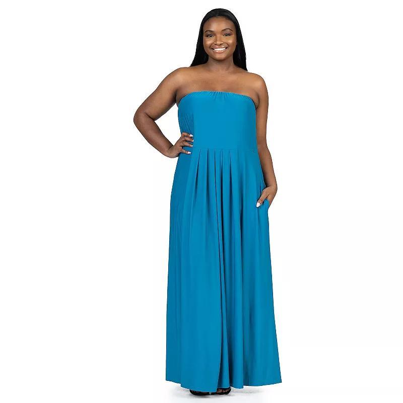 Plus Size 24Seven Comfort Apparel Pleated A Line Strapless Maxi Dress With Pockets, Womens Pink Product Image