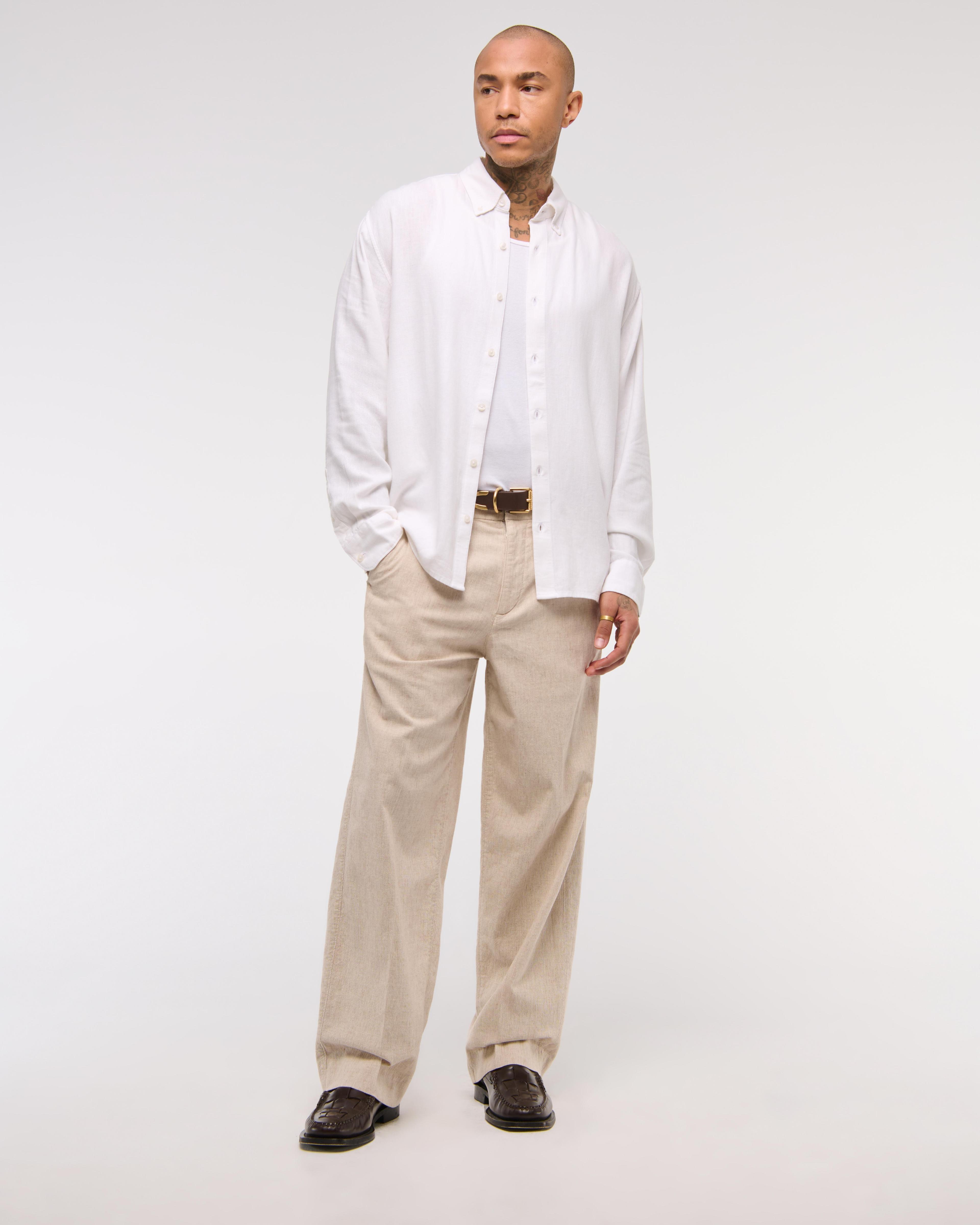 Summer Linen-Blend Button-Up Shirt Product Image