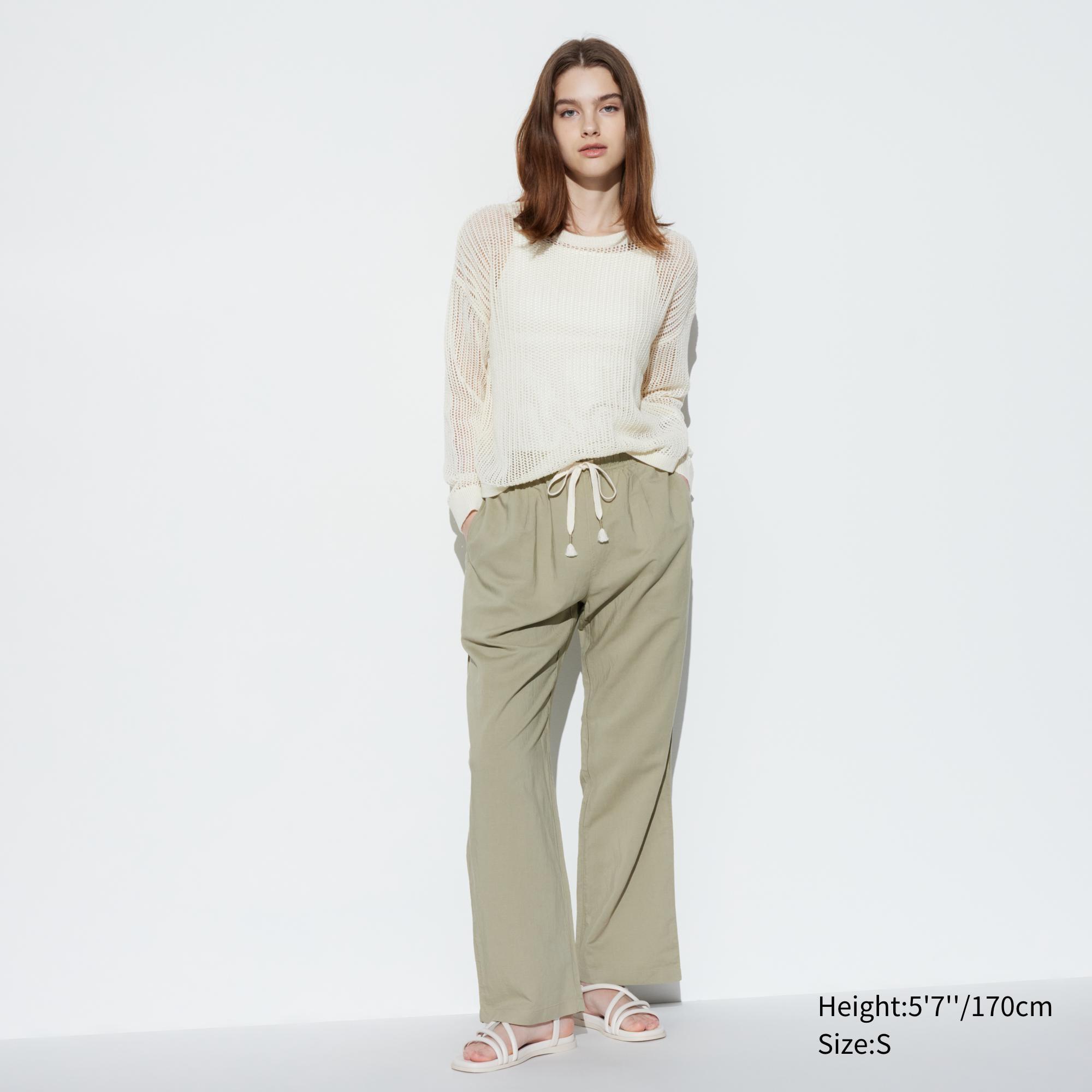 Womens Linen Blend Easy Pants Green Large UNIQLO US Product Image