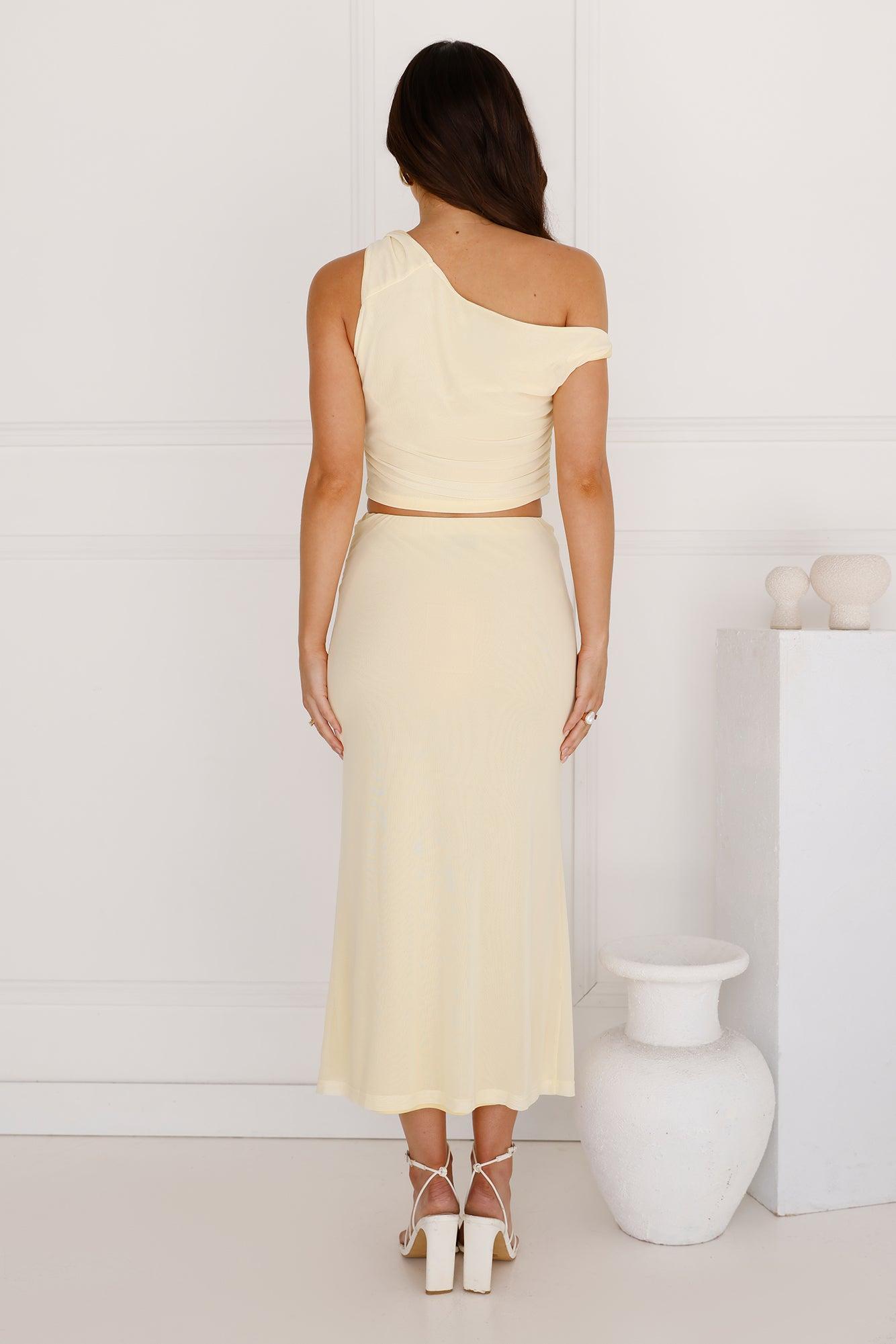 Downtown Dreamscape Mesh Midi Skirt Yellow Product Image