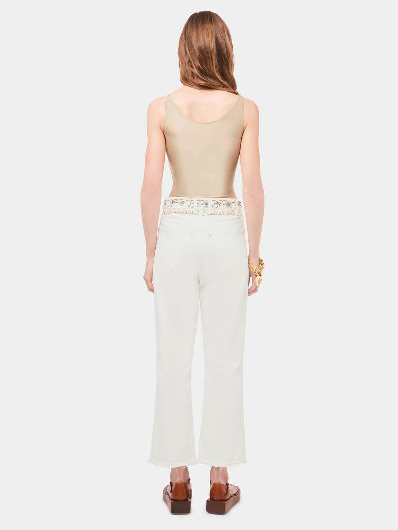 Drapped raffia colored top with metallic details Product Image