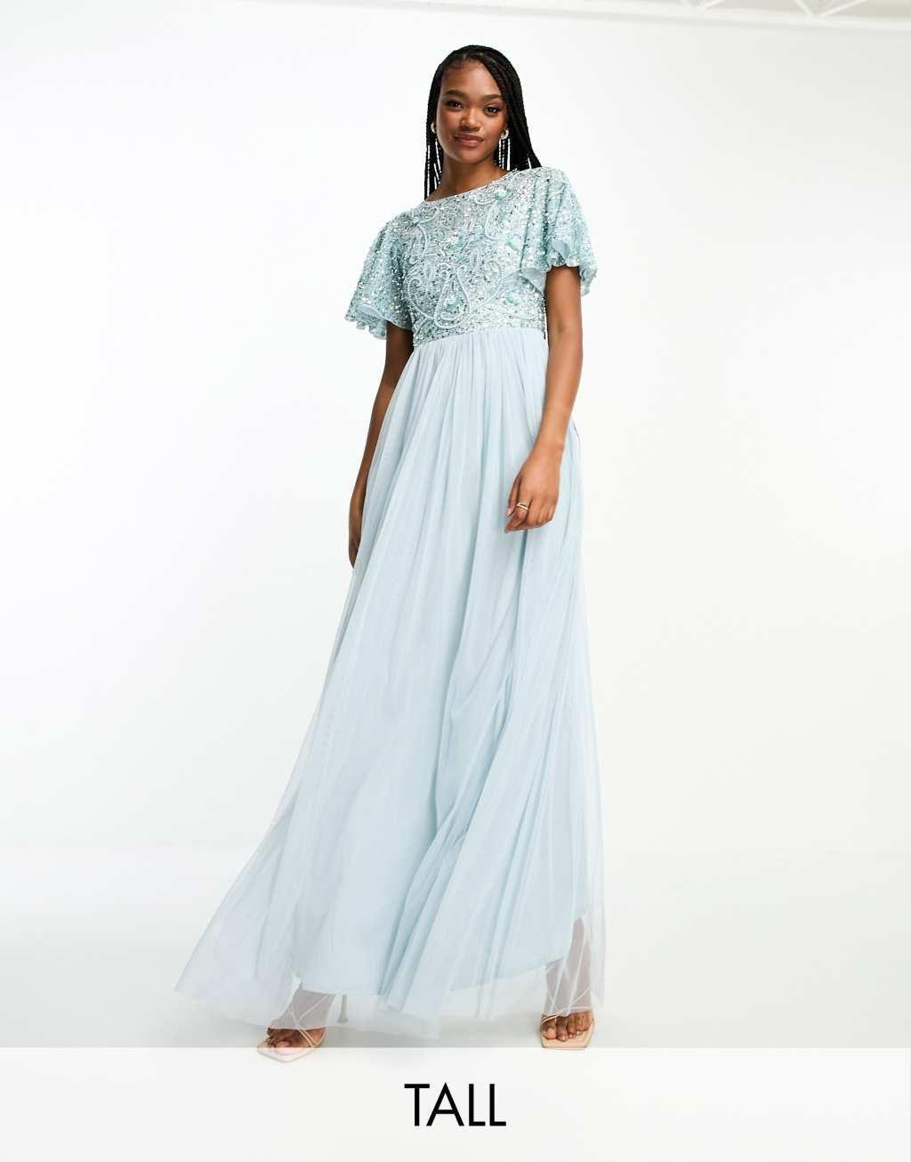 Beauut Tall Bridesmaid embellished maxi dress with open back detail Product Image