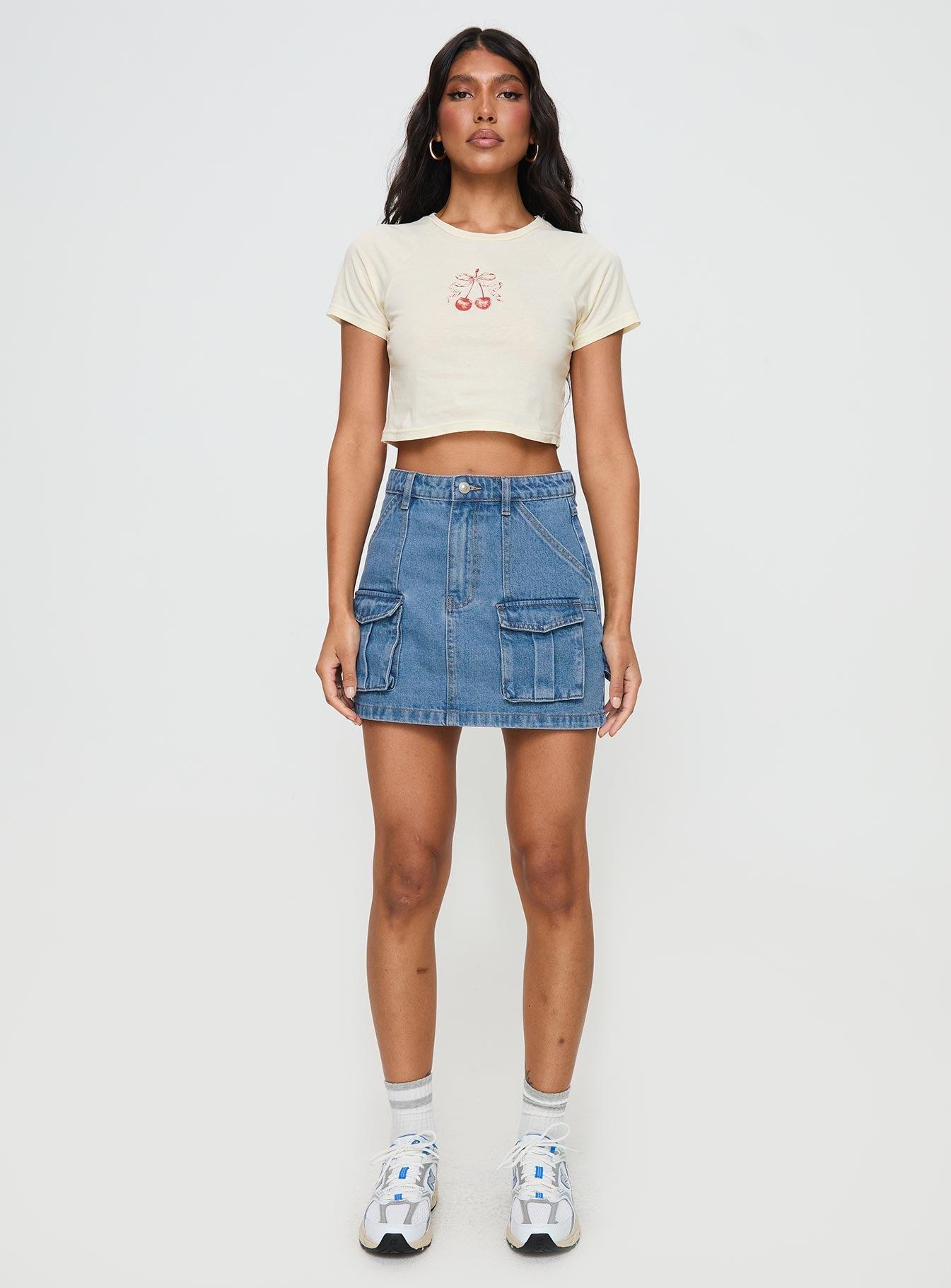 Chillders Denim Mini Skirt Mid Wash Petite Product Image