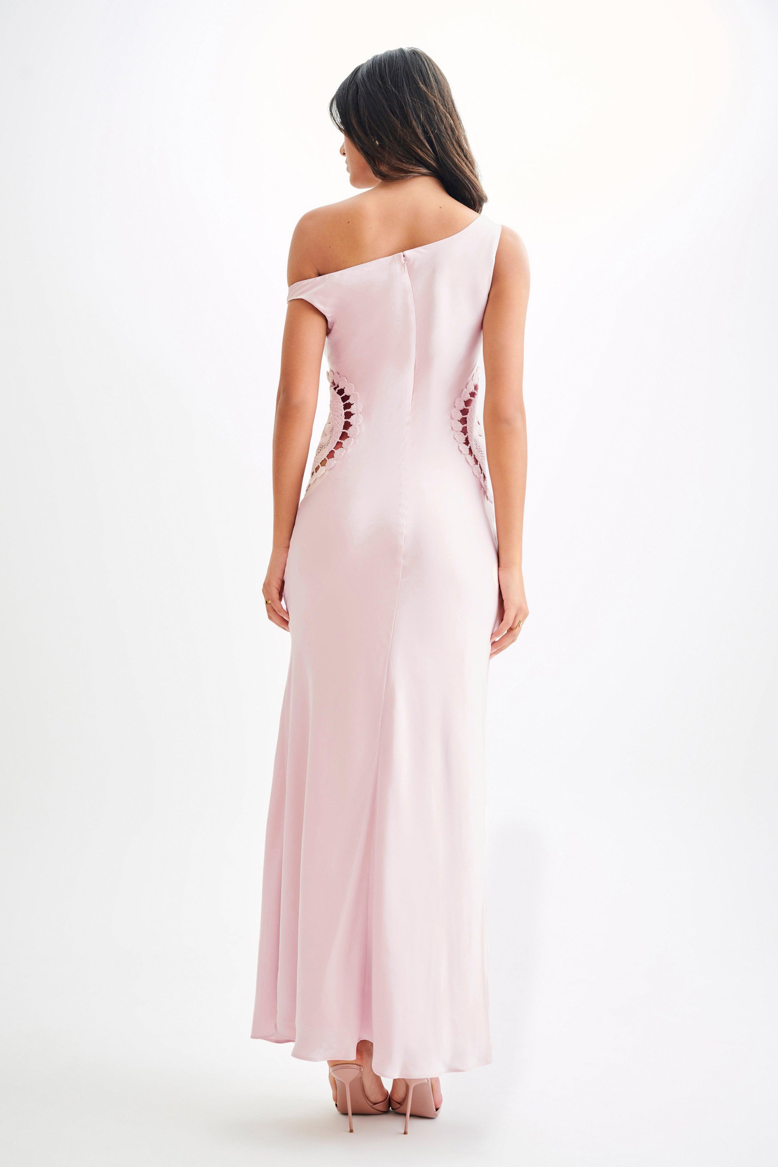 Kristina Satin Maxi Dress With Crochet - Pale Pink Product Image