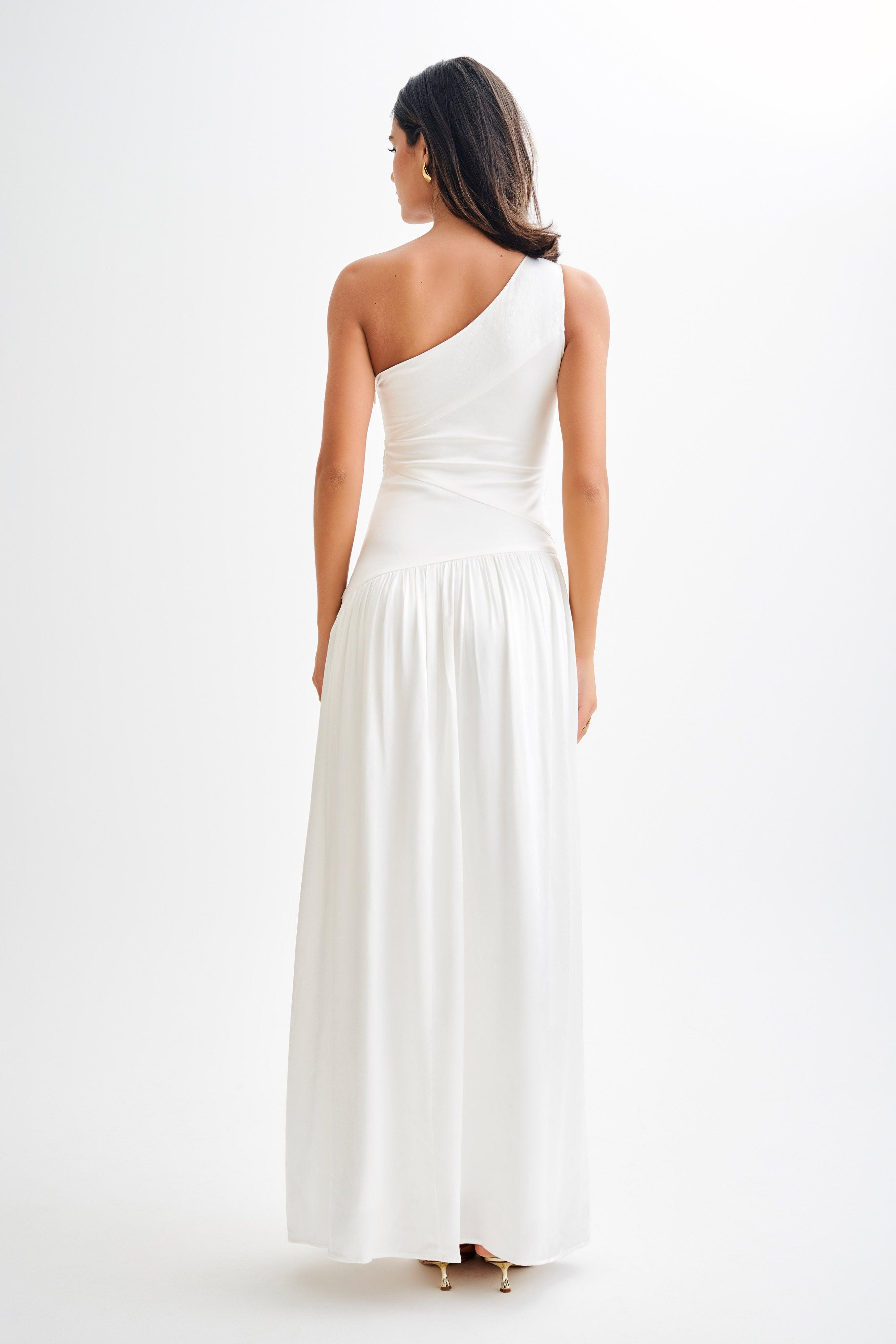 Jenna One Shoulder Pleated Maxi Dress - Ivory Product Image